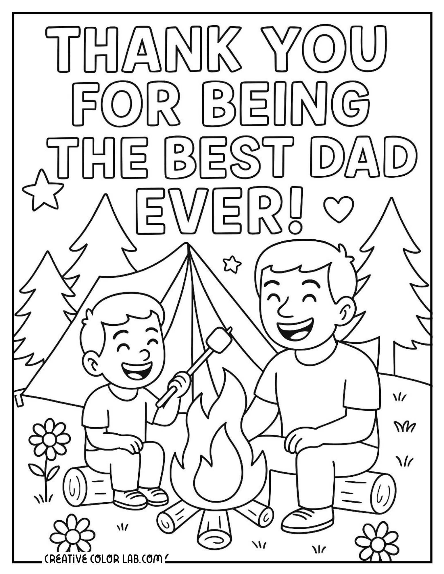Camping with dad coloring sheet.