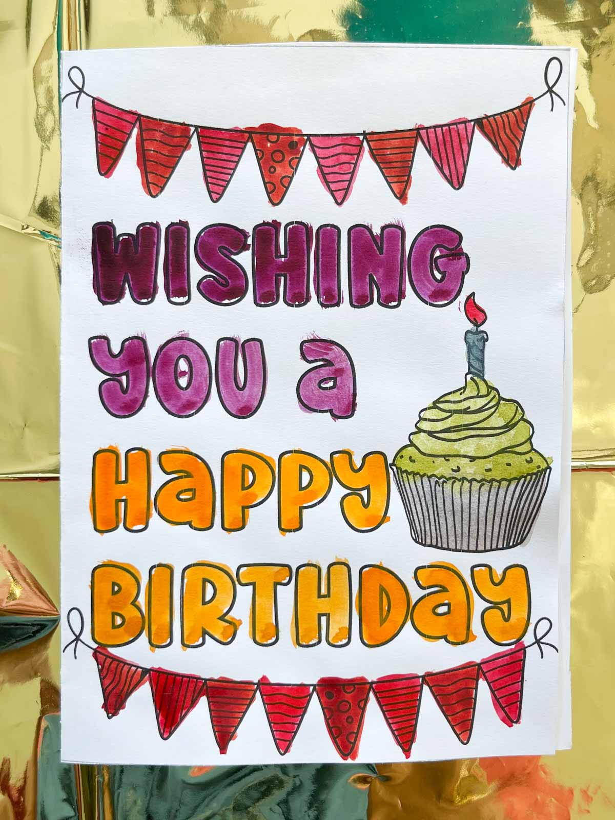 Happy birthday card colored in by our reader.