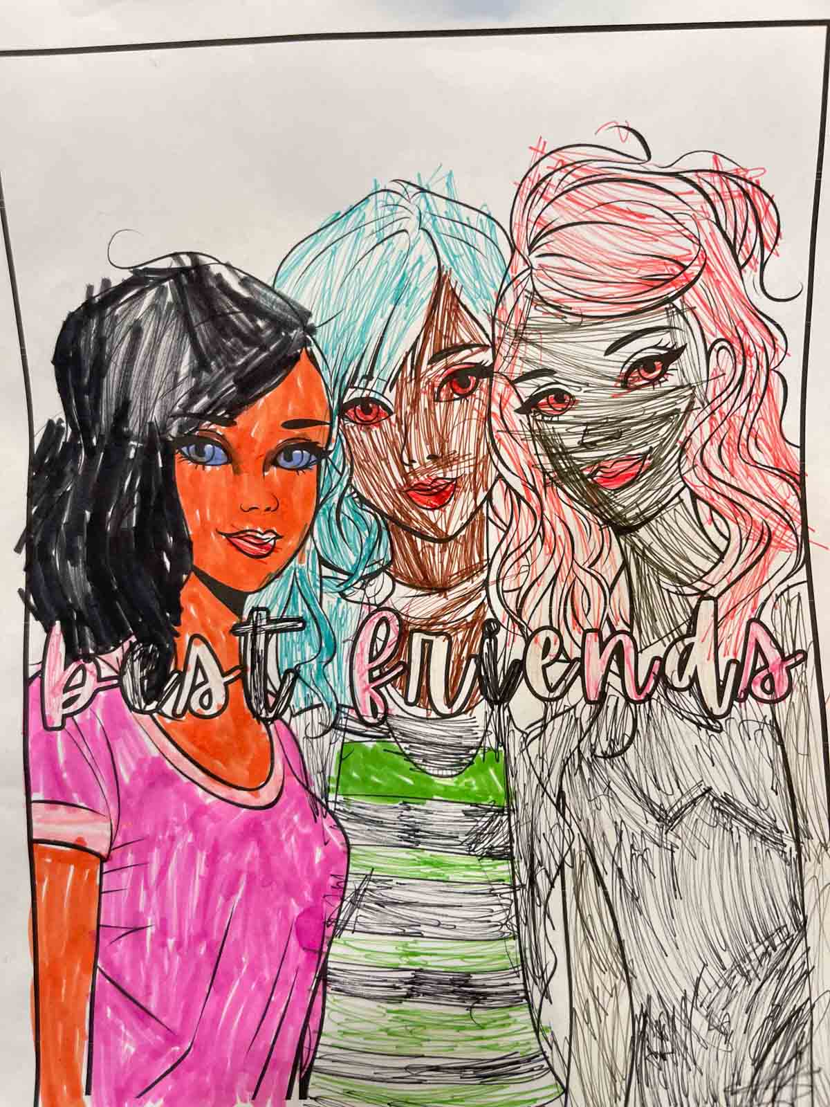 Best friends coloring page colored.