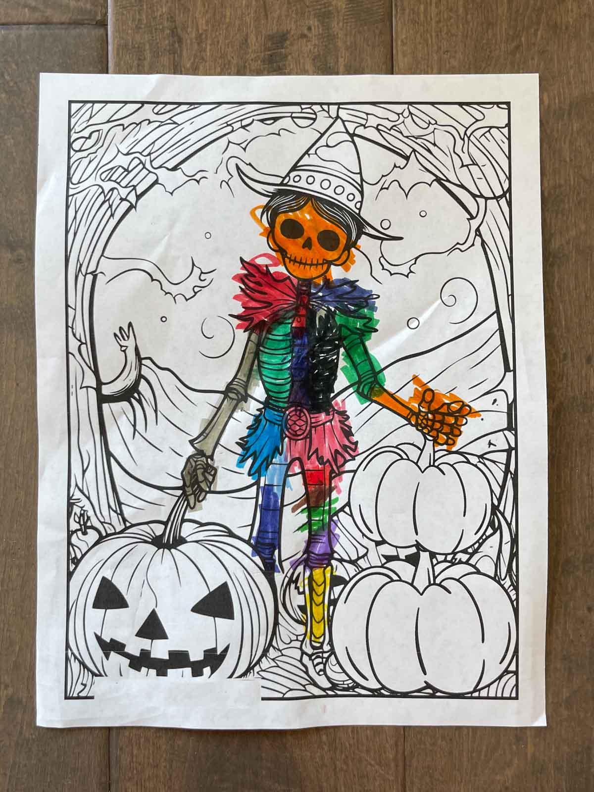 A finished scarecrow colored in.