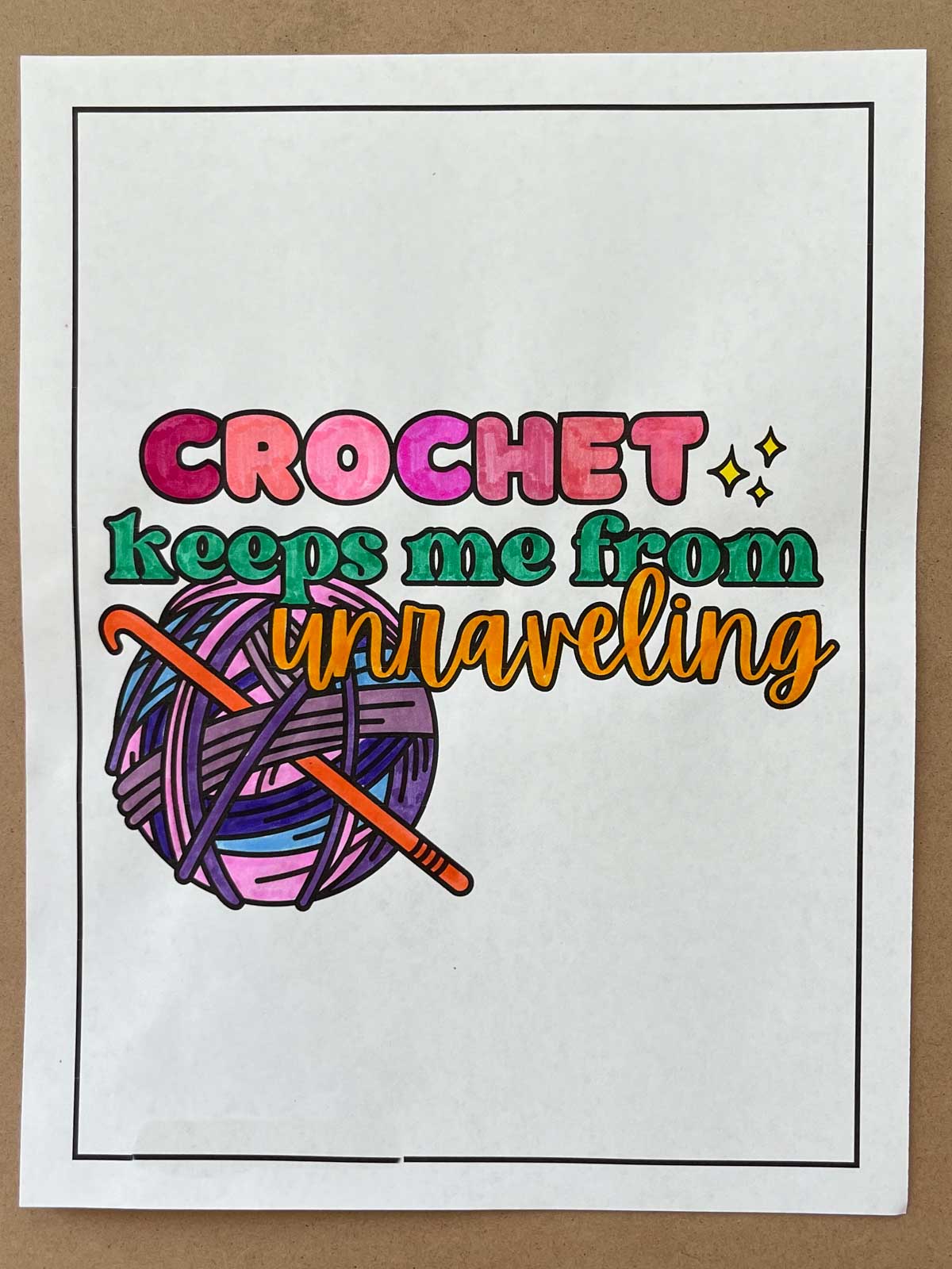 A colored crochet coloring page.