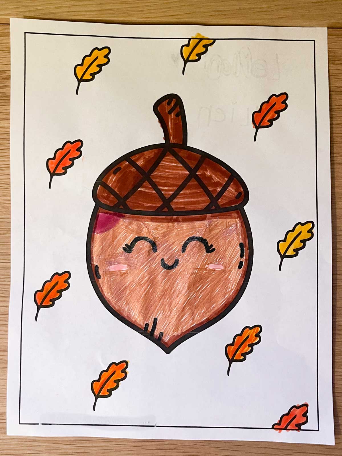Completed acorn coloring page.