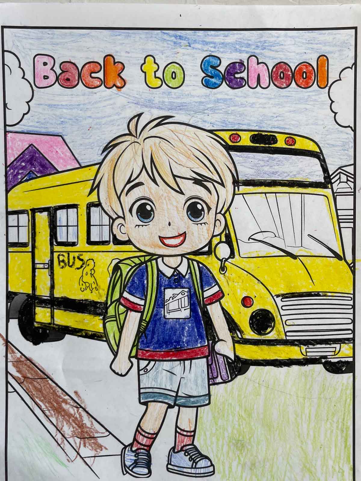 A colored back to school coloring page.