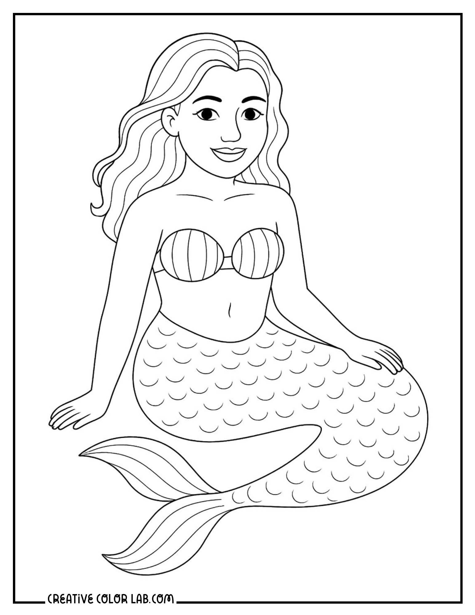 A diverse mermaid smiling picture to color.