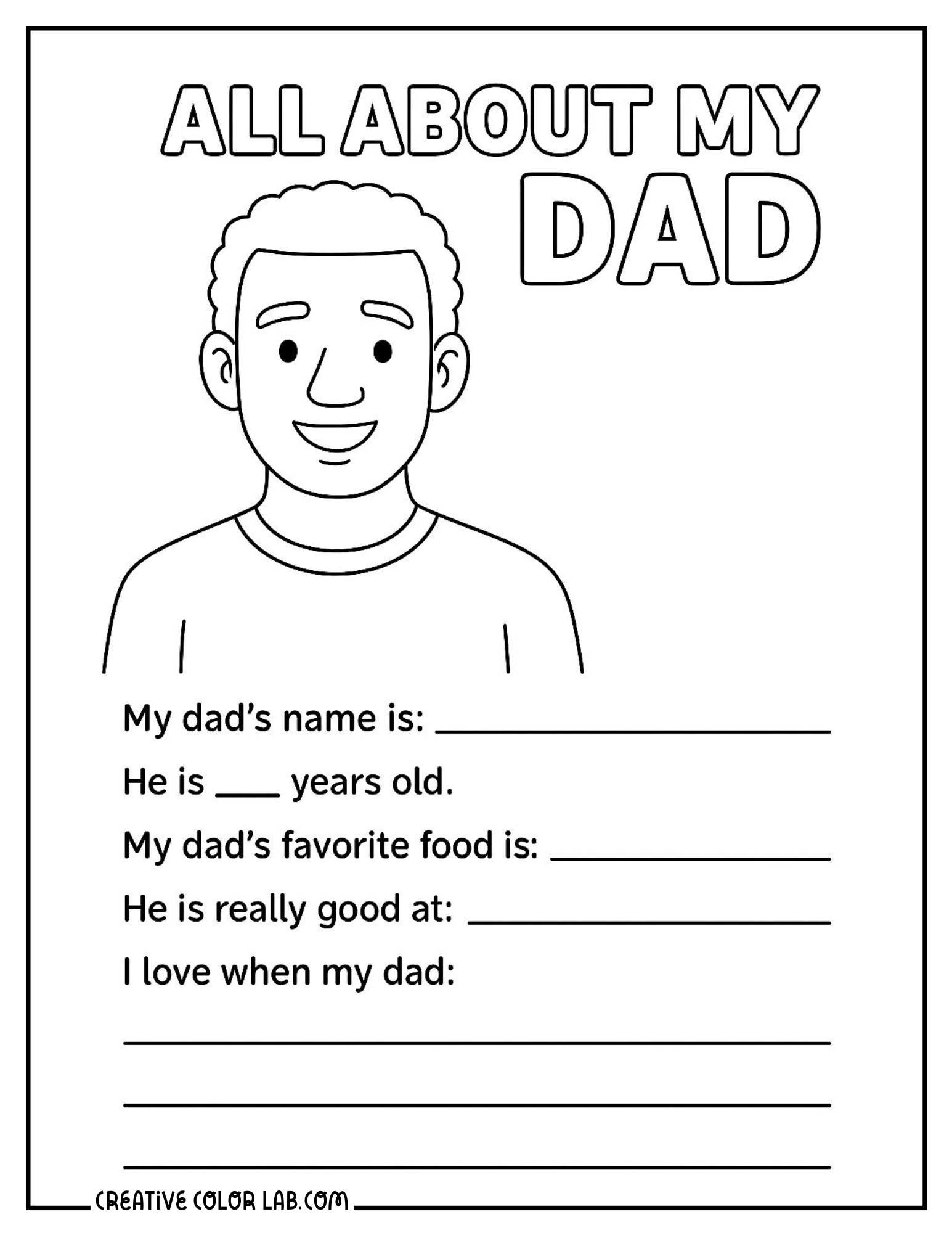Fill in the blank all about my dad image to color.
