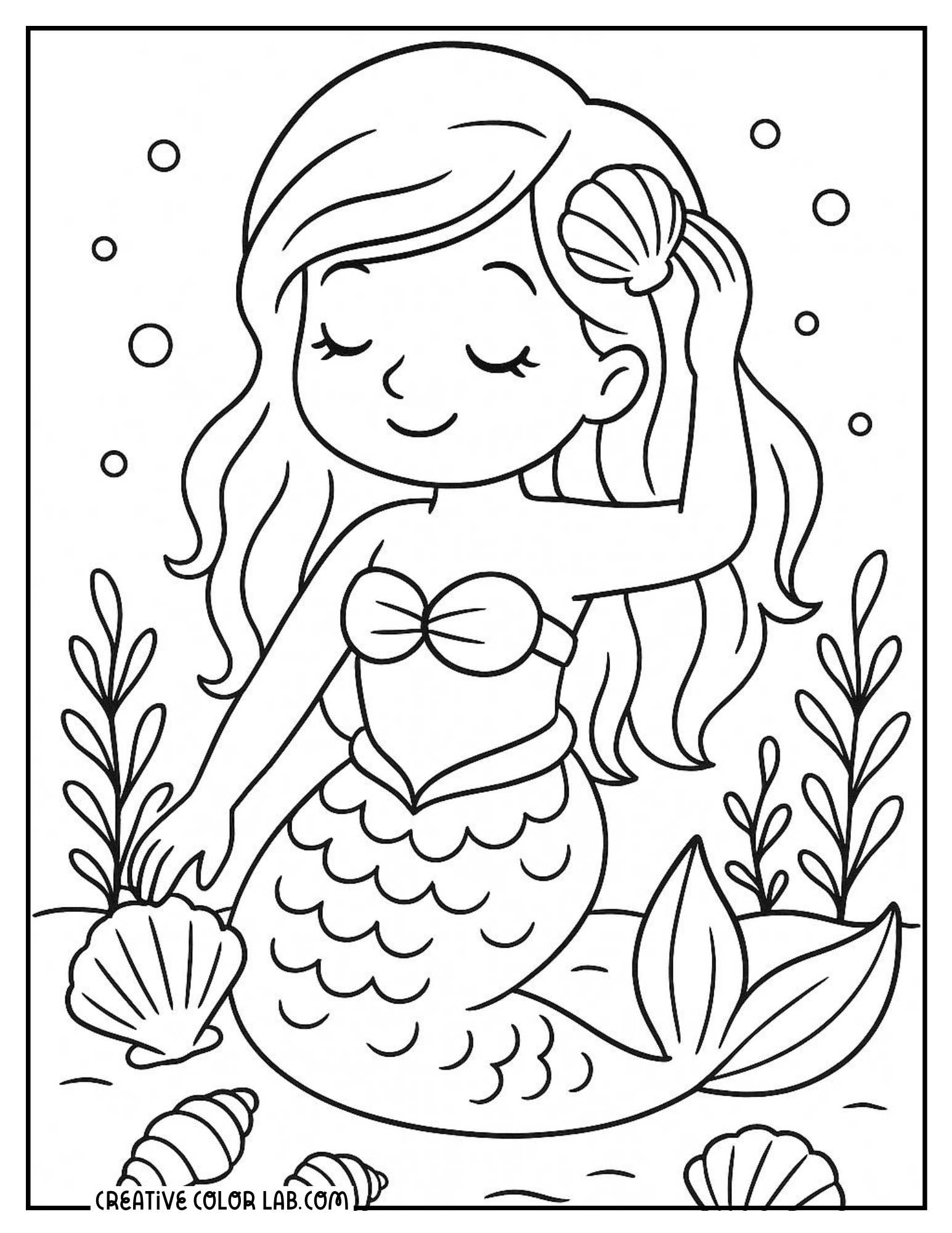 A mermaid collecting sea shells picture to color.