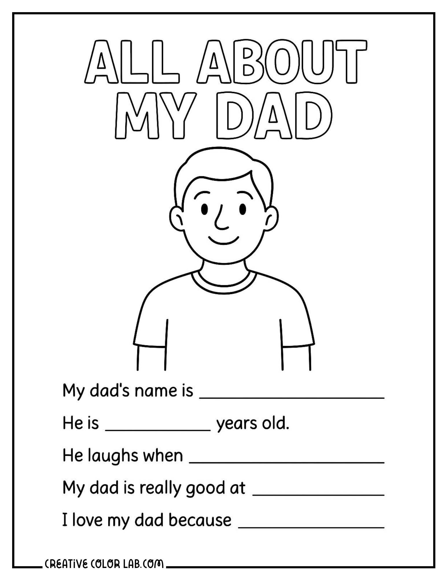 Personalized dad questionnaire coloring sheet.