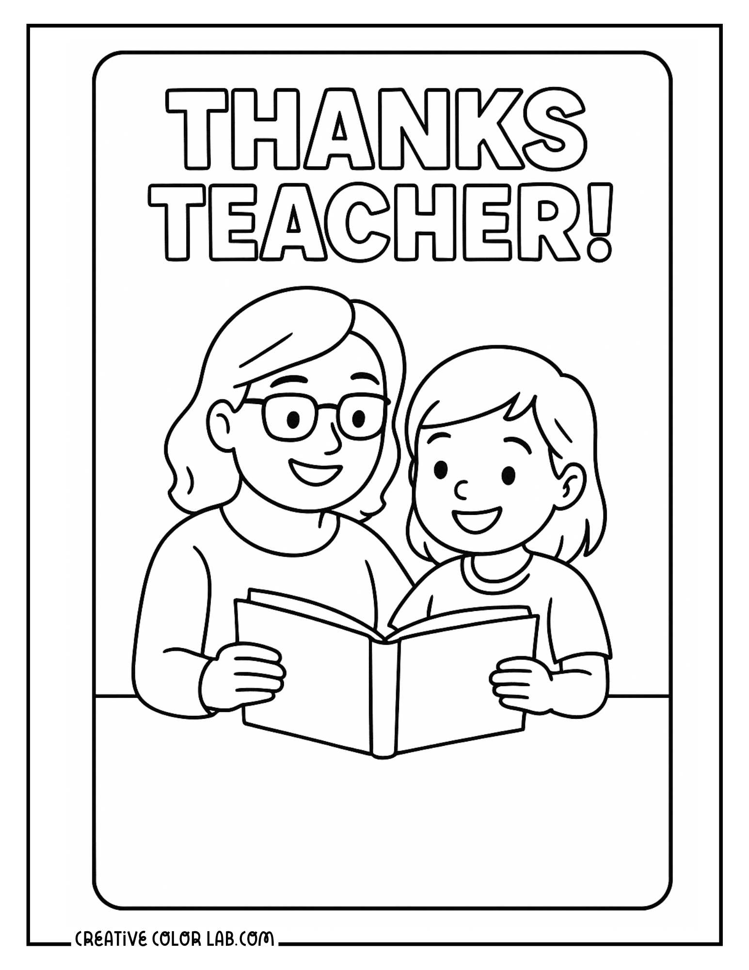 Student and teacher reading a book coloring page.