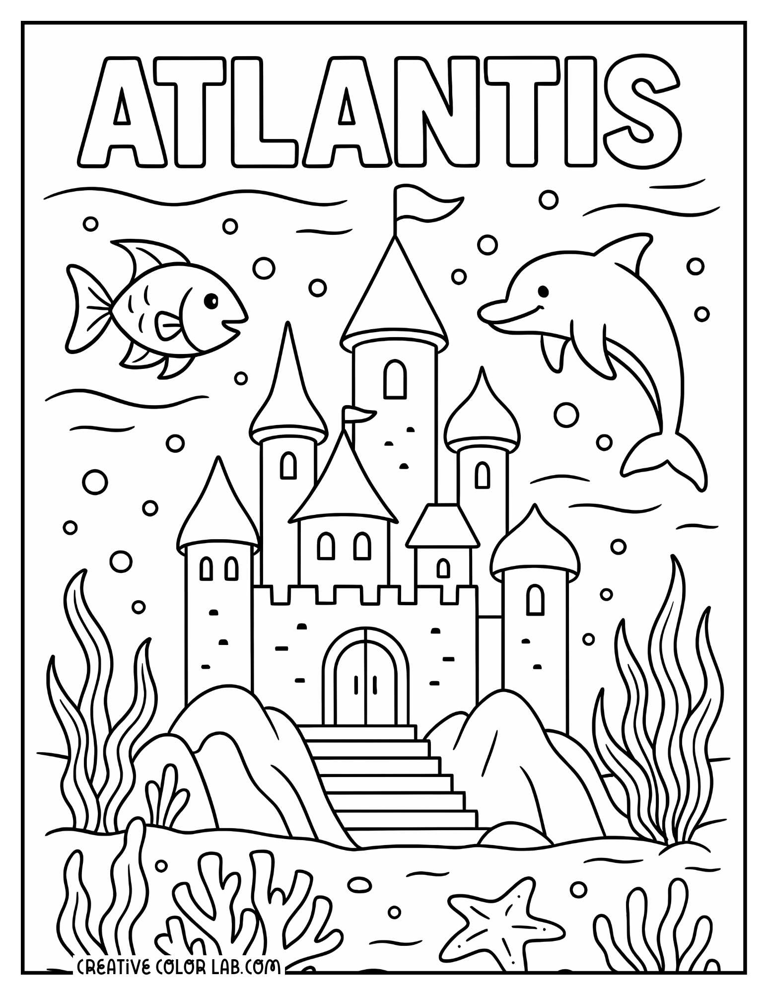 Atlantis underwater castle coloring page.