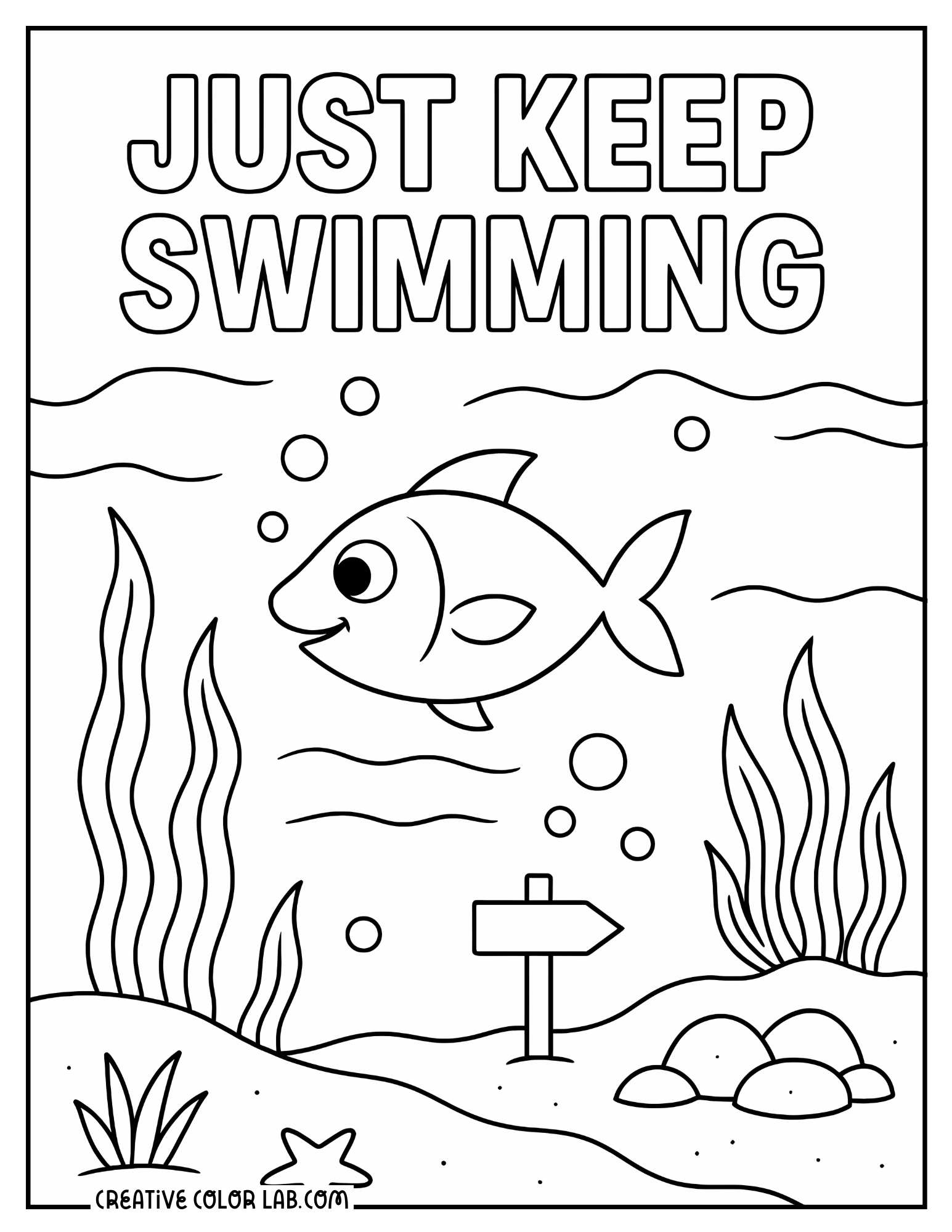 Just keep swimming fish coloring page.