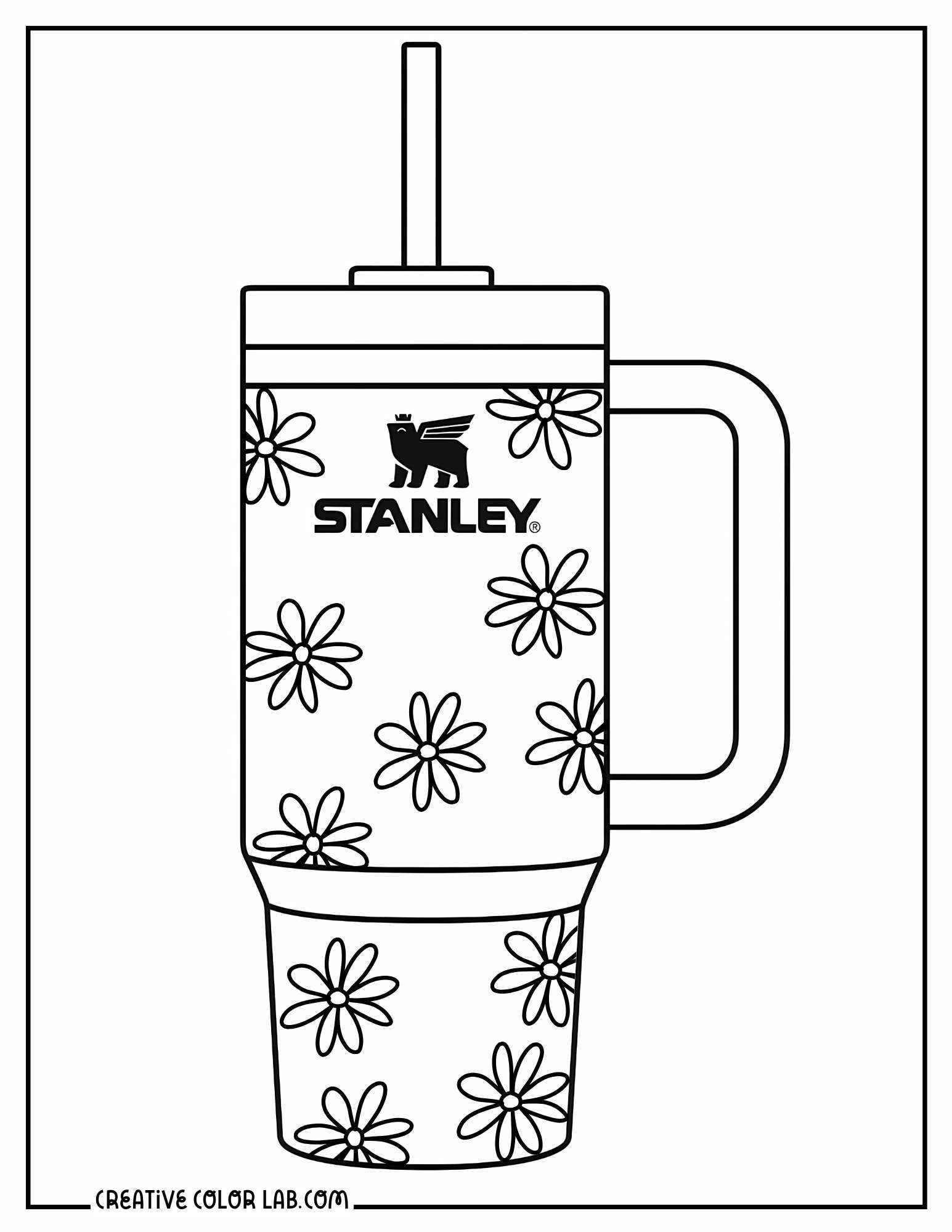 A classic Stanley tumbler with minimalist daisies image to color.