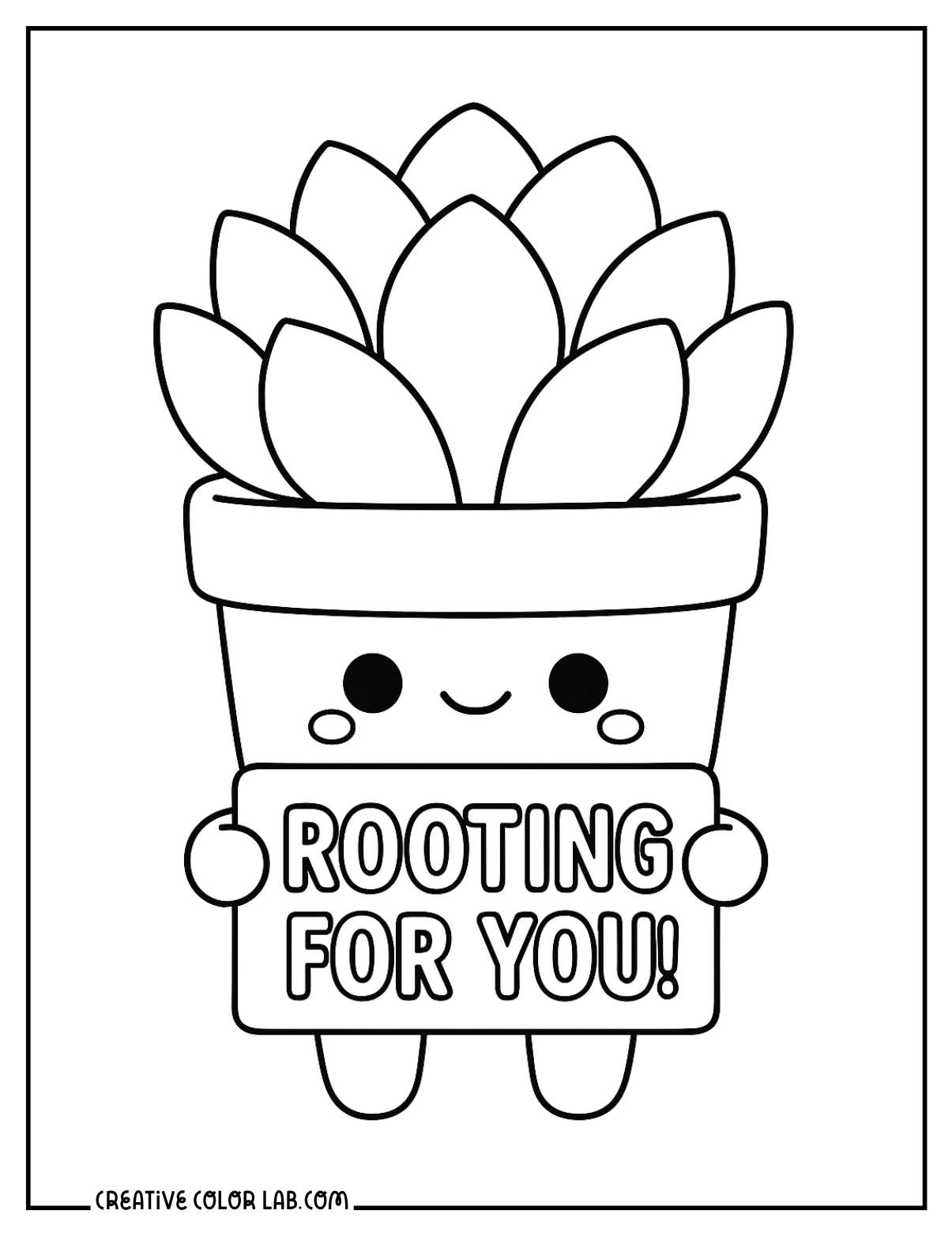 Kawaii succulent rooting for you picture to color for kids.