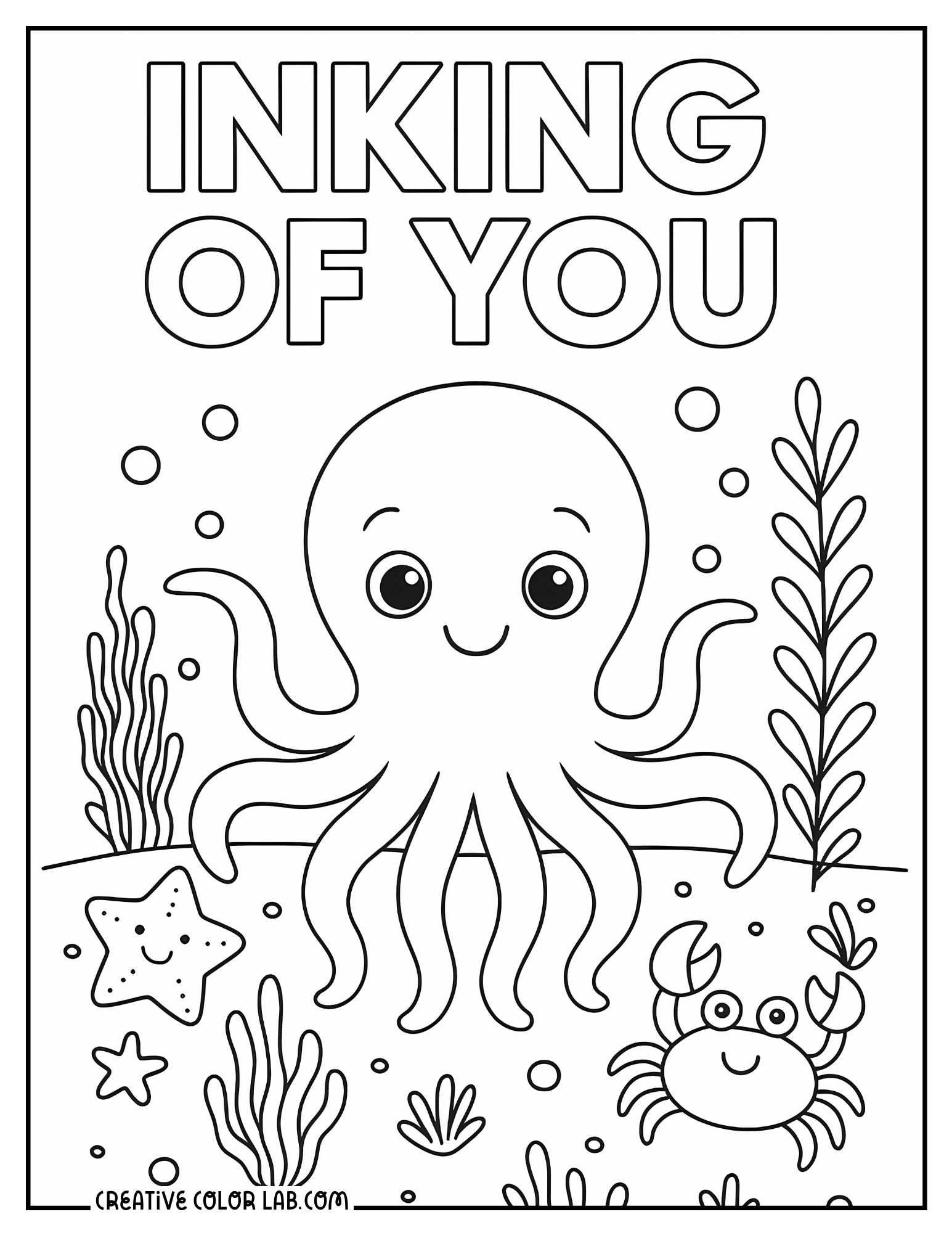 A kawaii octopus and crab doodle to color.