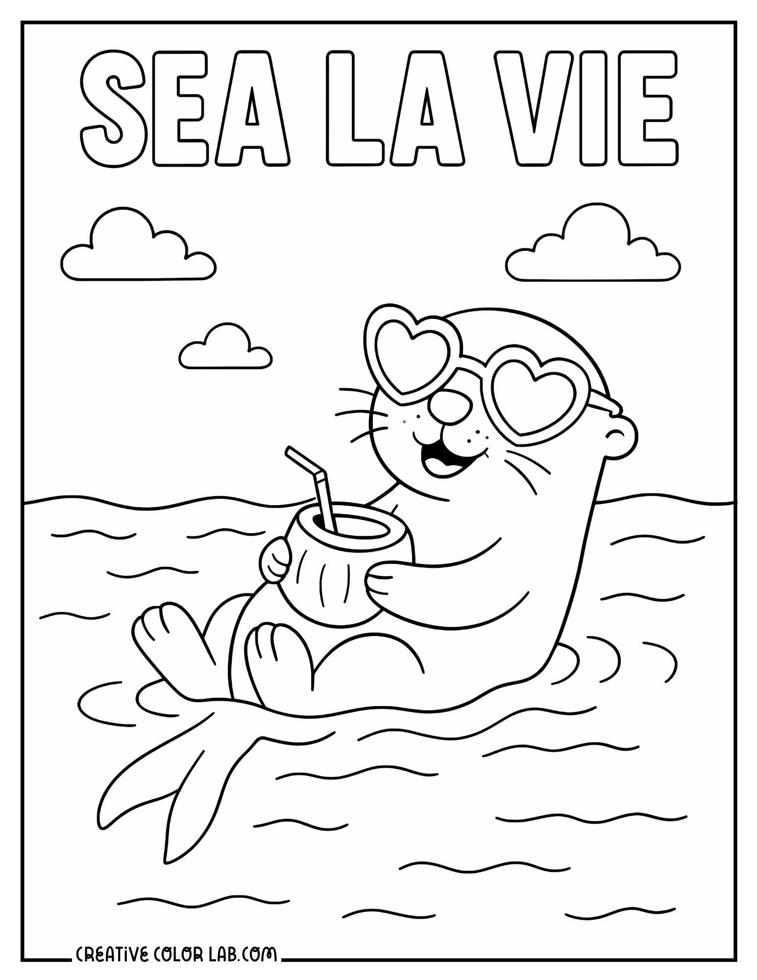 An otter on a float kawaii picture to color.