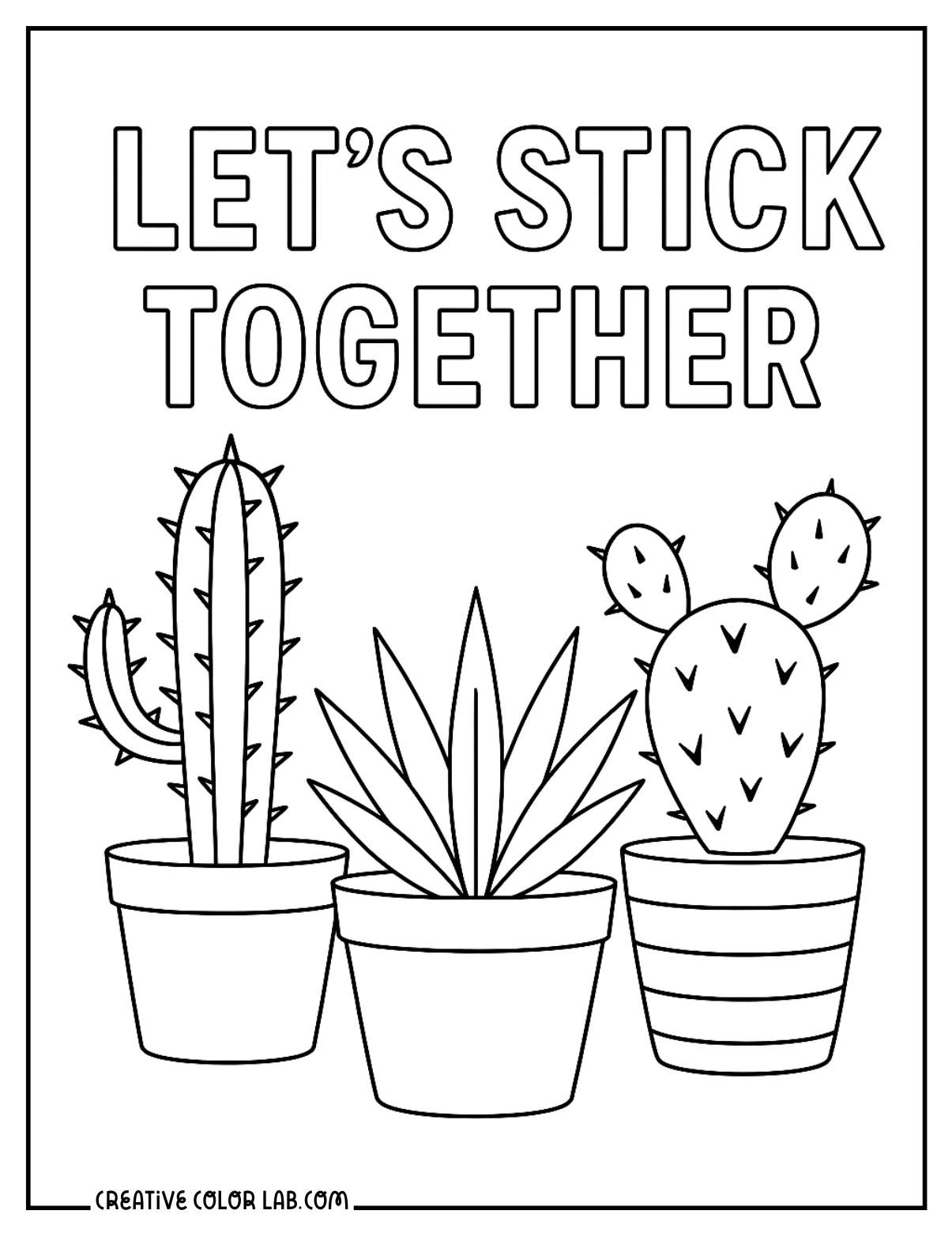 A trio potted cactus cartoon coloring page.