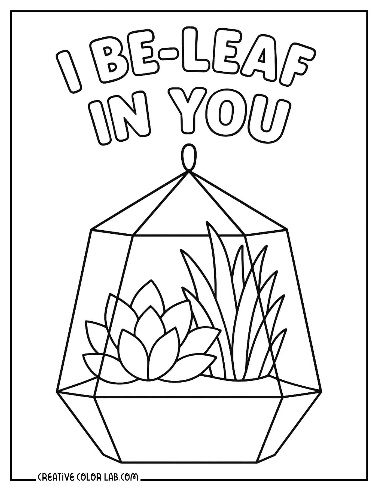 A terrarium succulent picture to color.