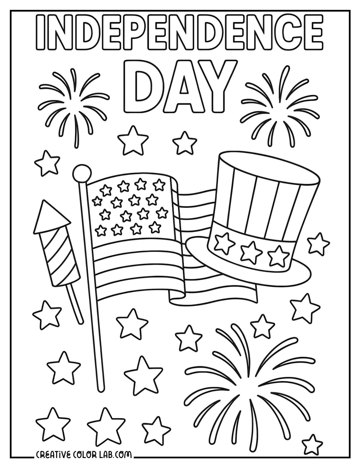 4th of July fireworks coloring page.
