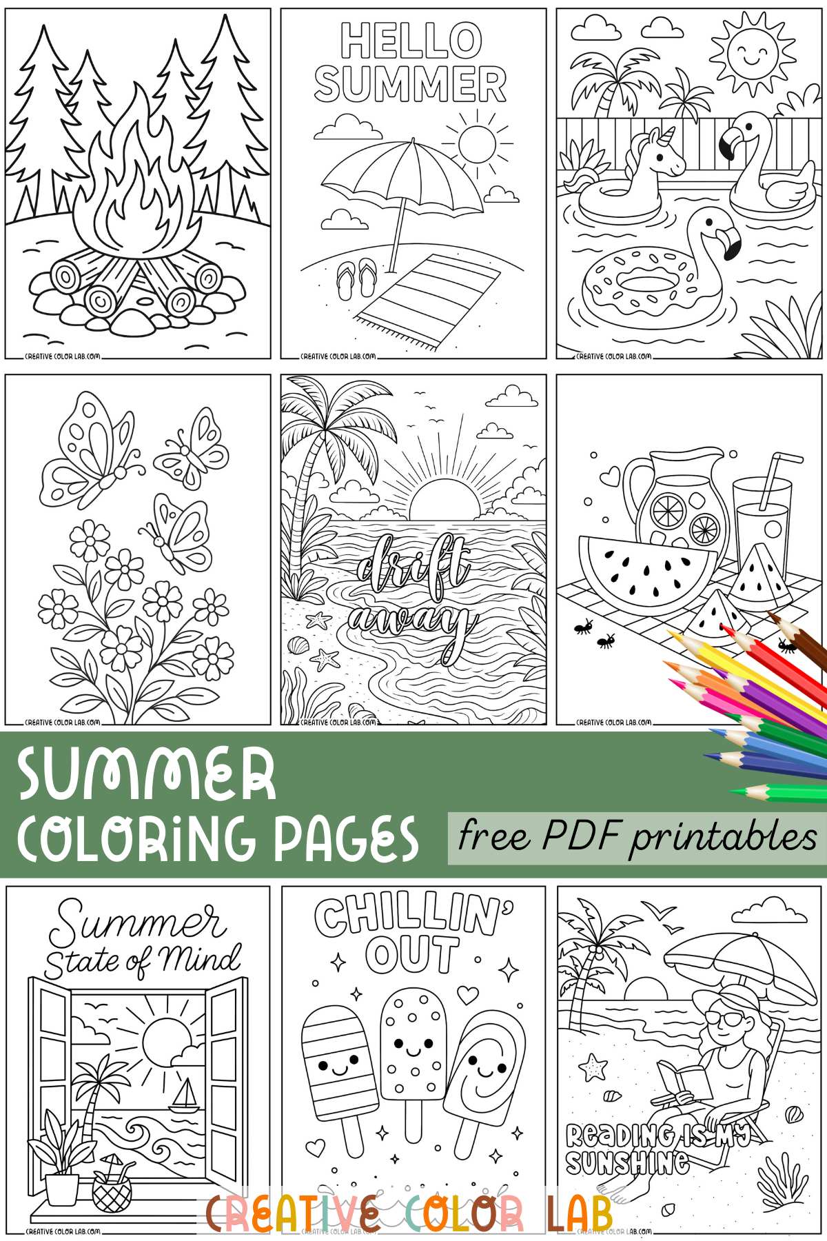 Printable summer coloring pages.