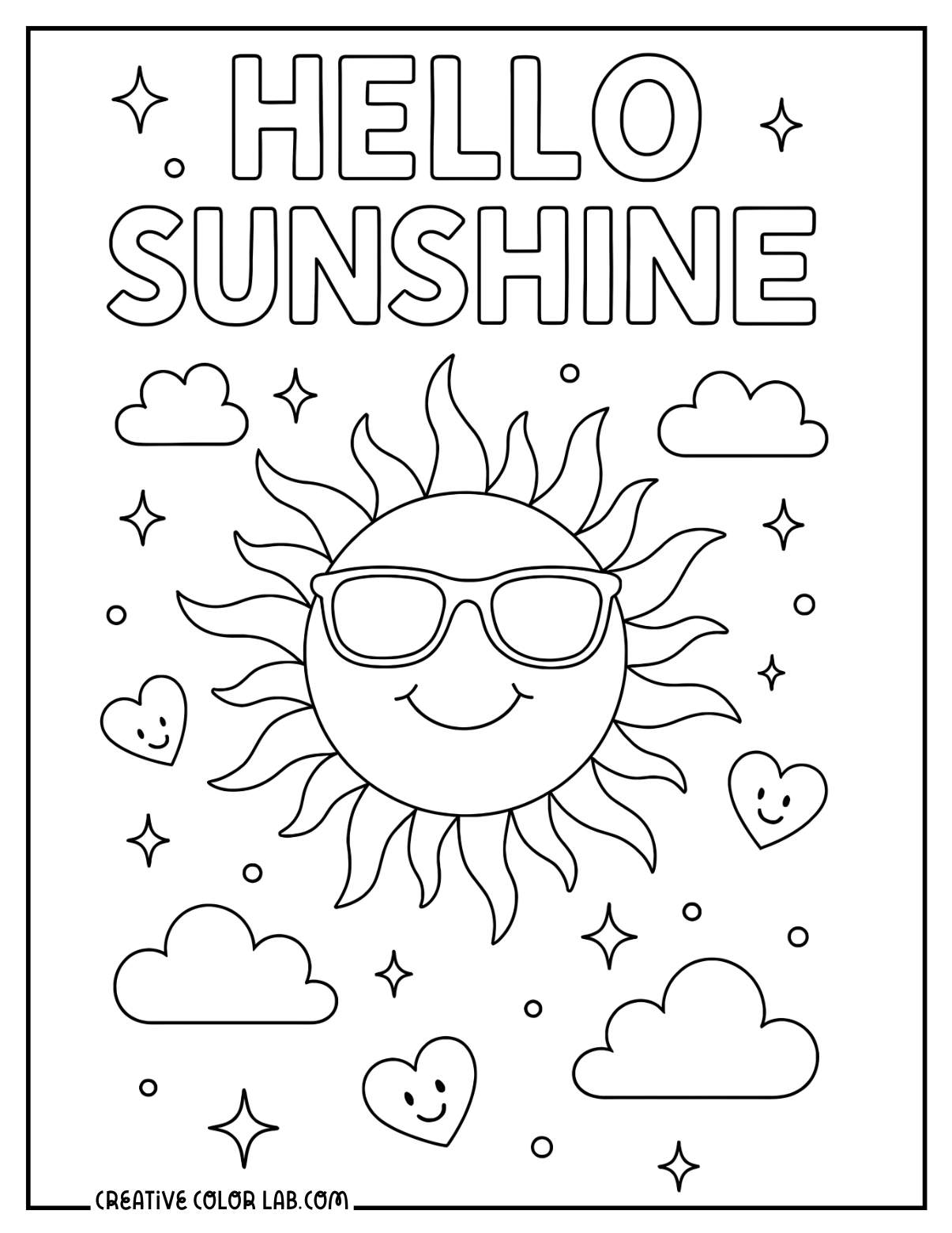 Hello sunshine sun coloring page.