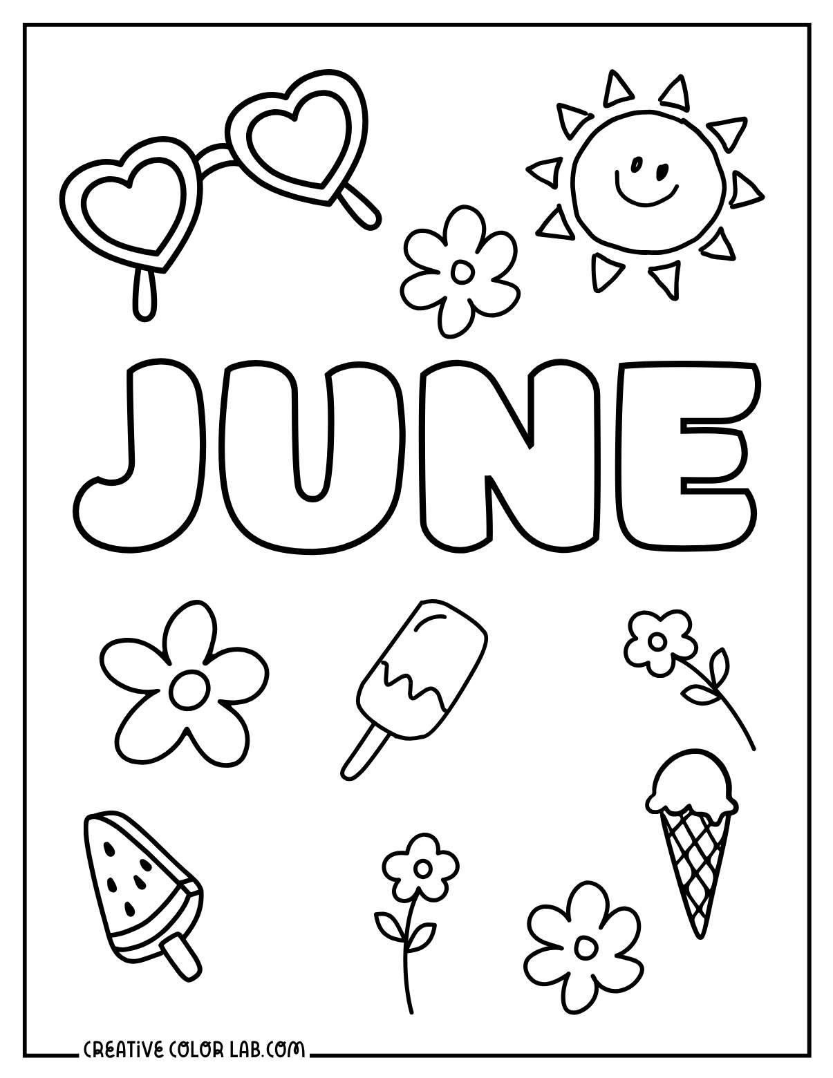 June summer fun coloring page.