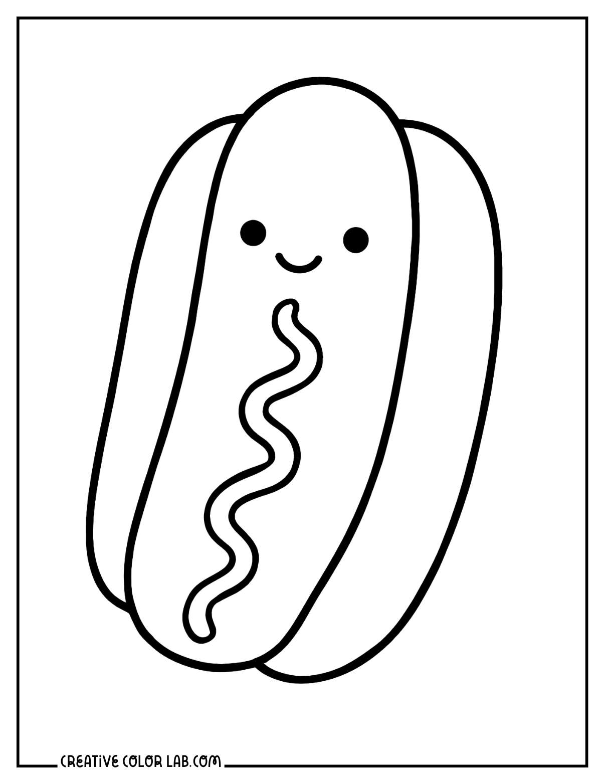 A cute hotdog sandwich coloring sheet.