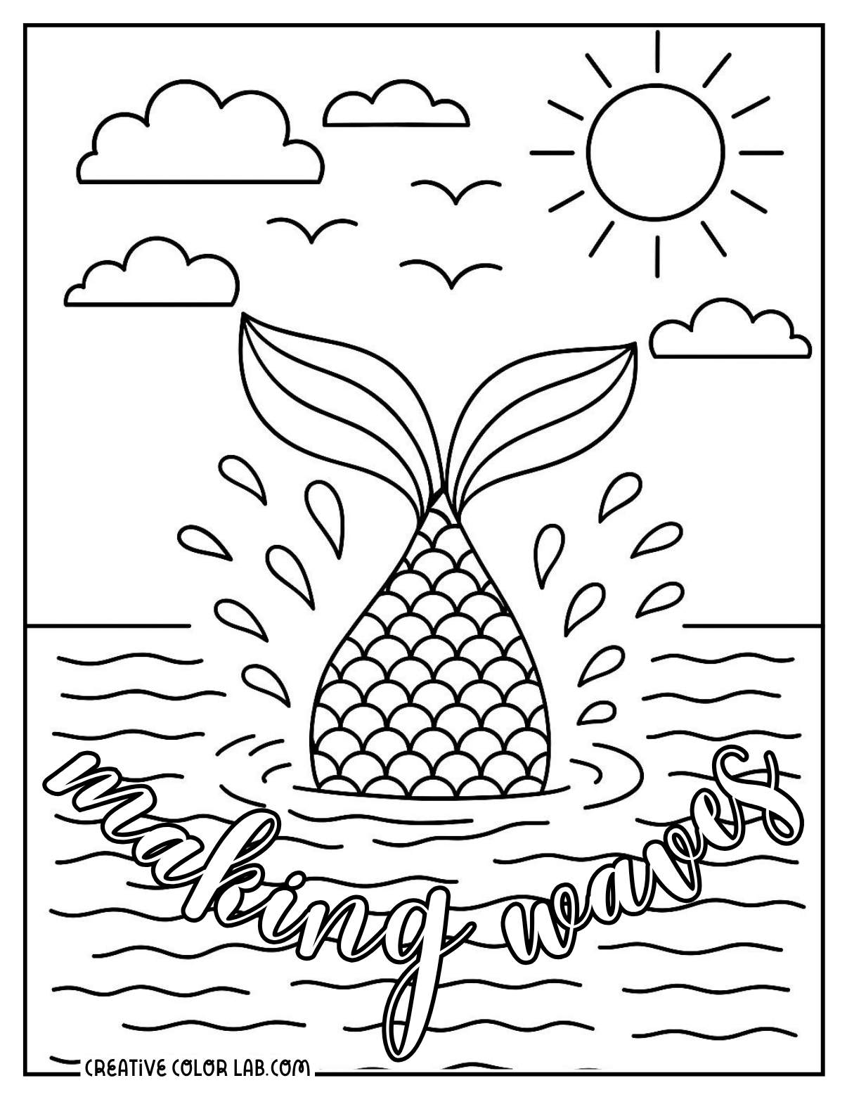 A mermaid tail making waves image to color.