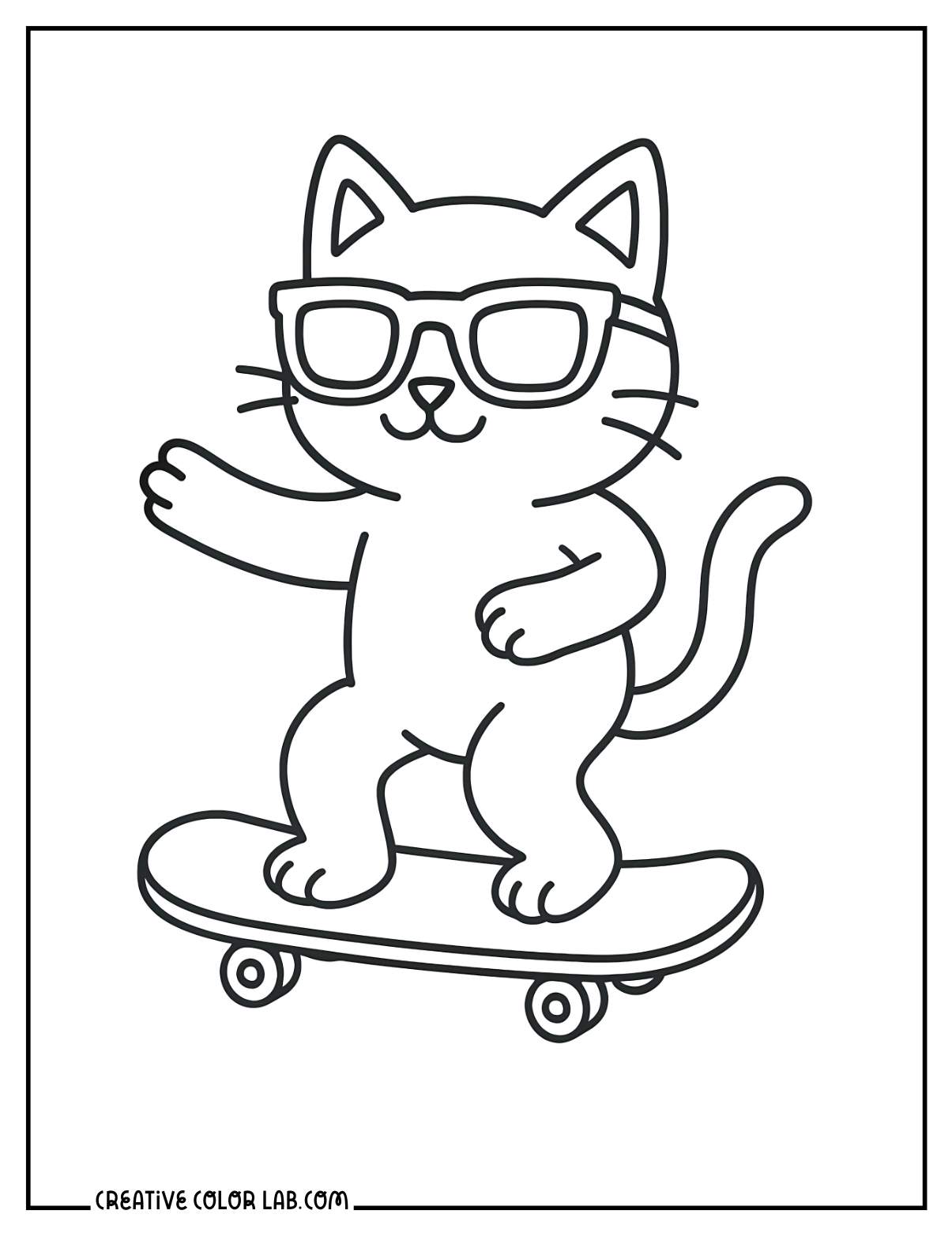 A skateboarding kitten image to color.