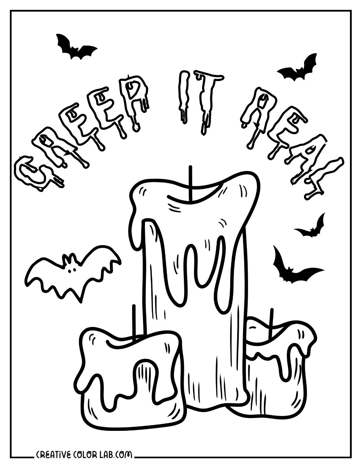 "Creep it real" halloween candles and bat coloring sheet.