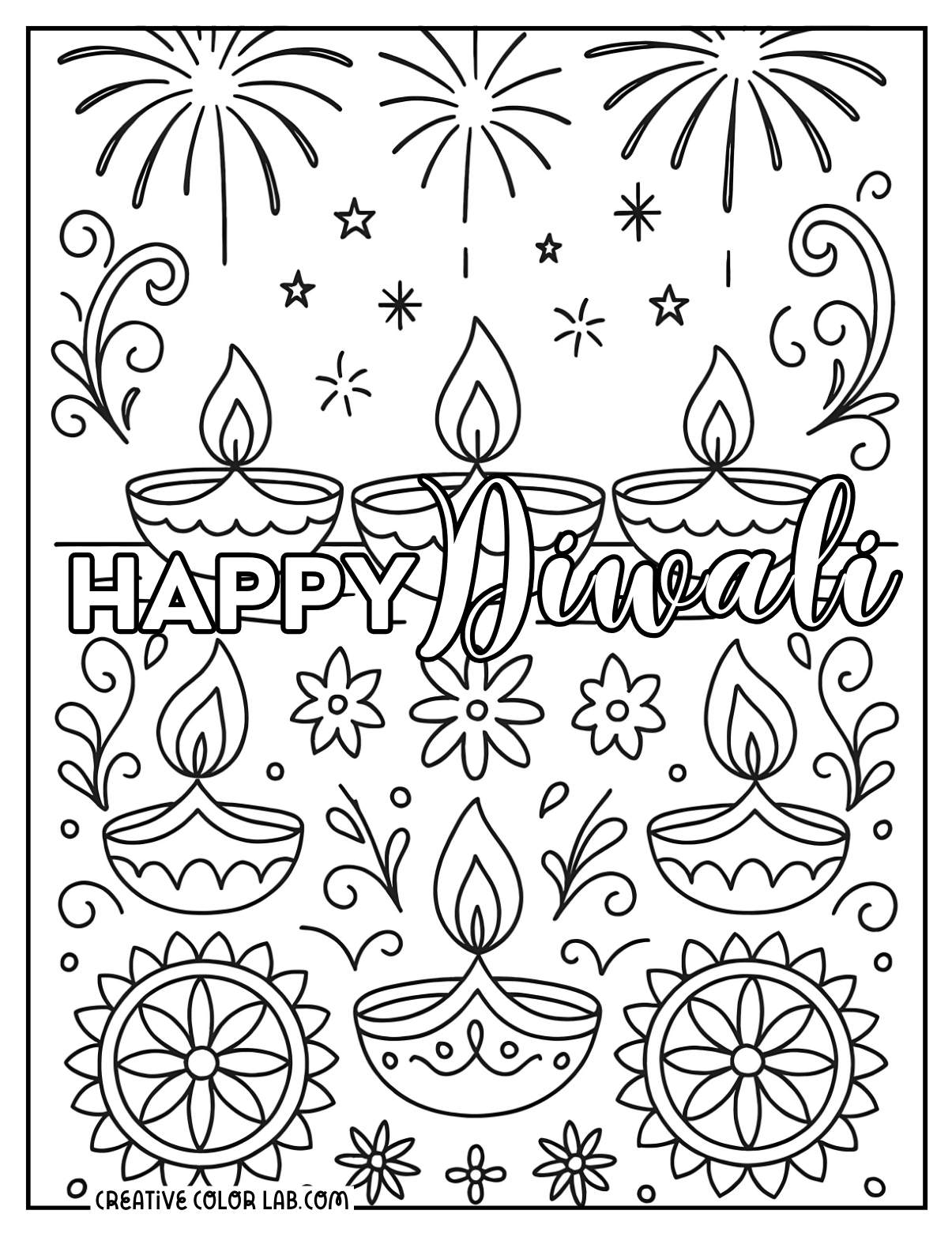 India diwali lights festival coloring page.