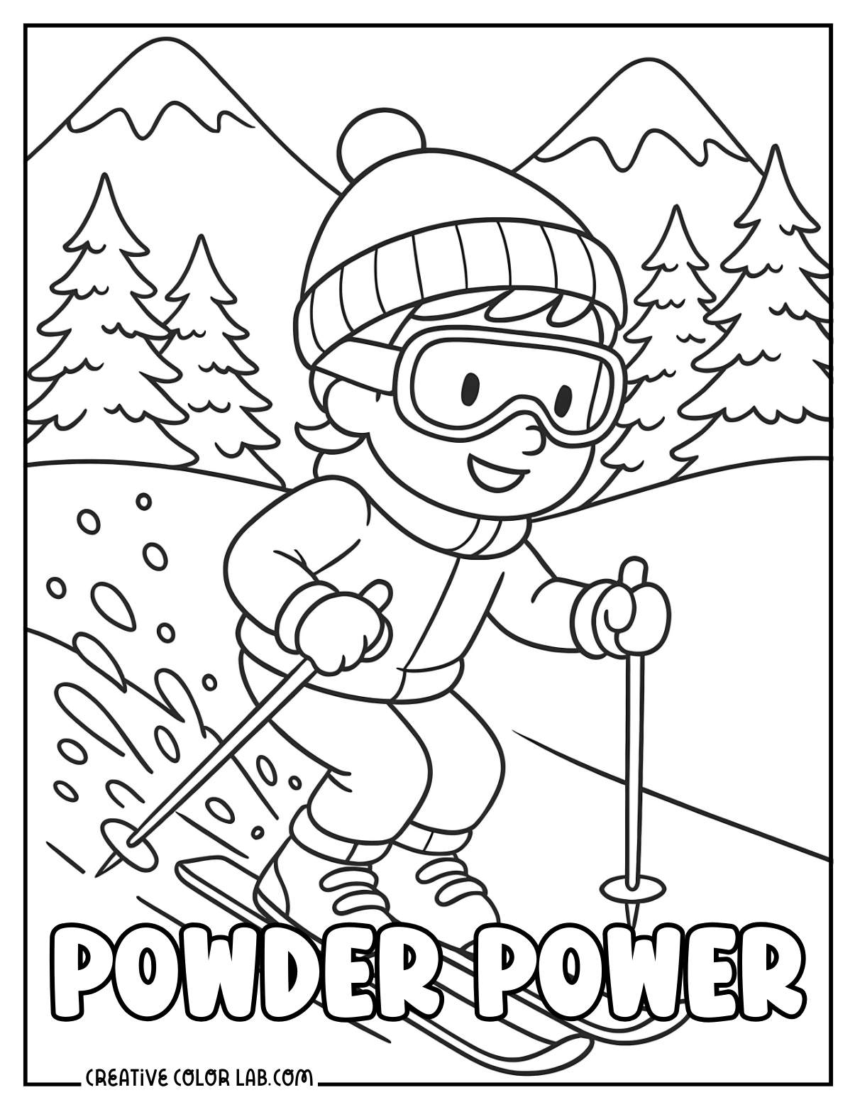 A child skiing powder power picture to color.