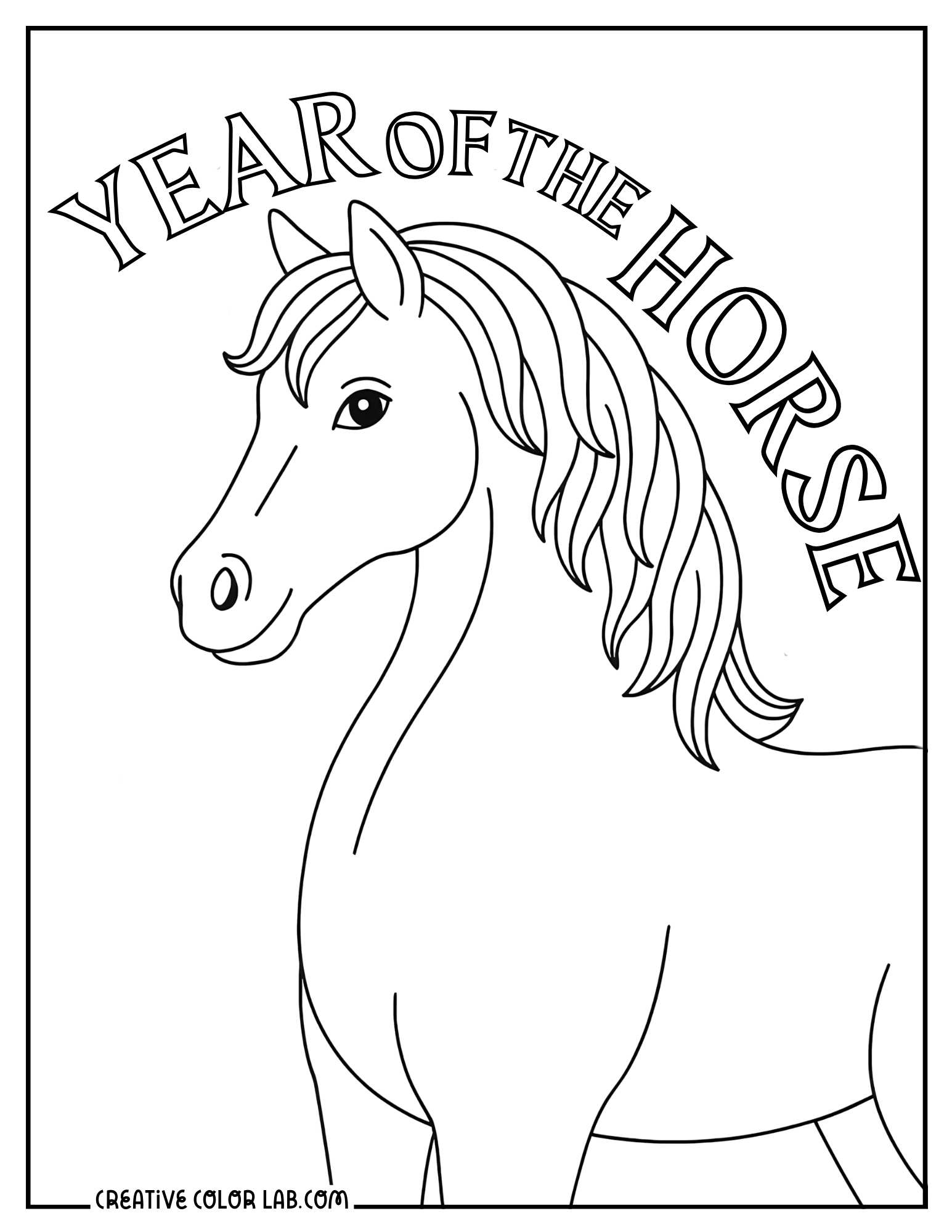 2026 year of the horse Chinese zodiac image to color in.