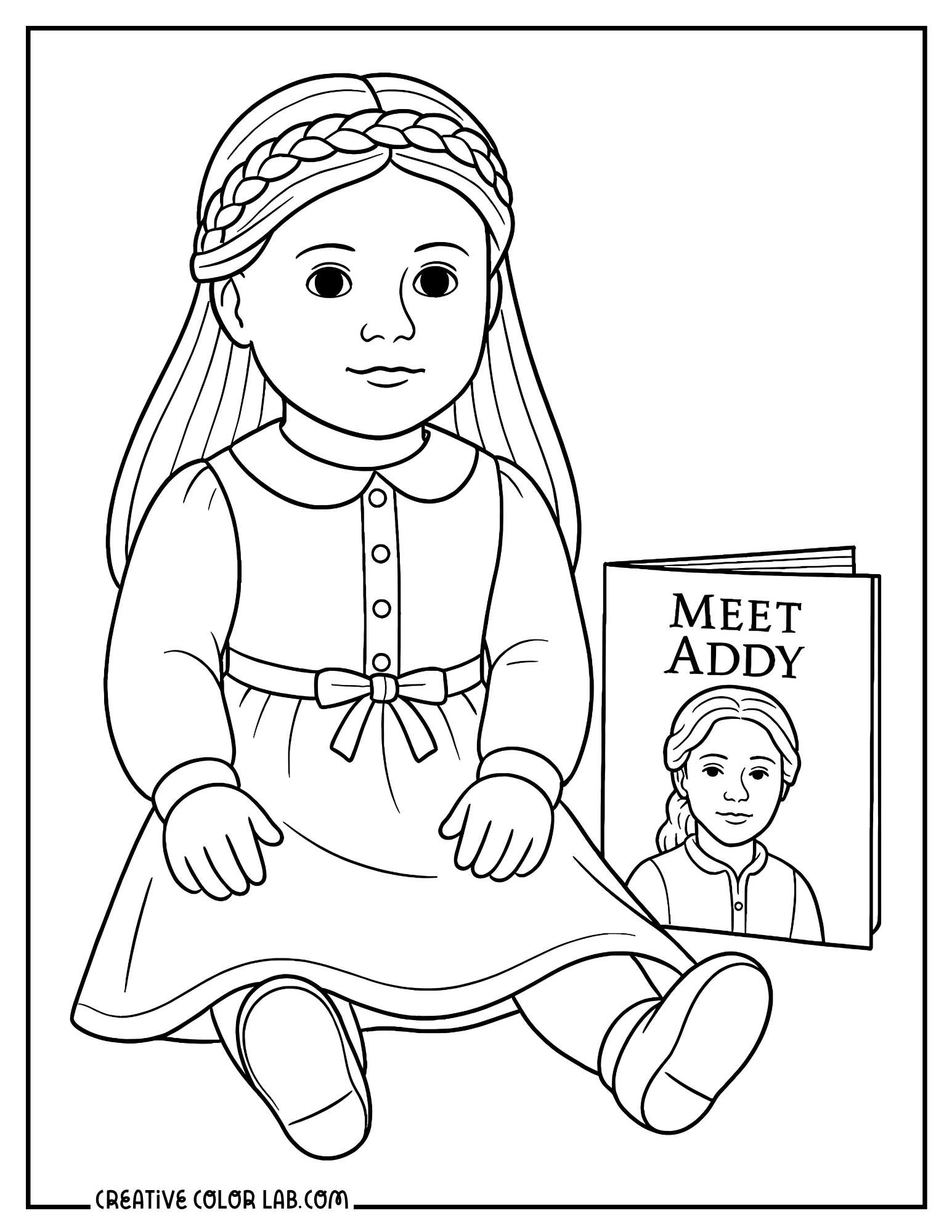 Addy the doll line art to color in.