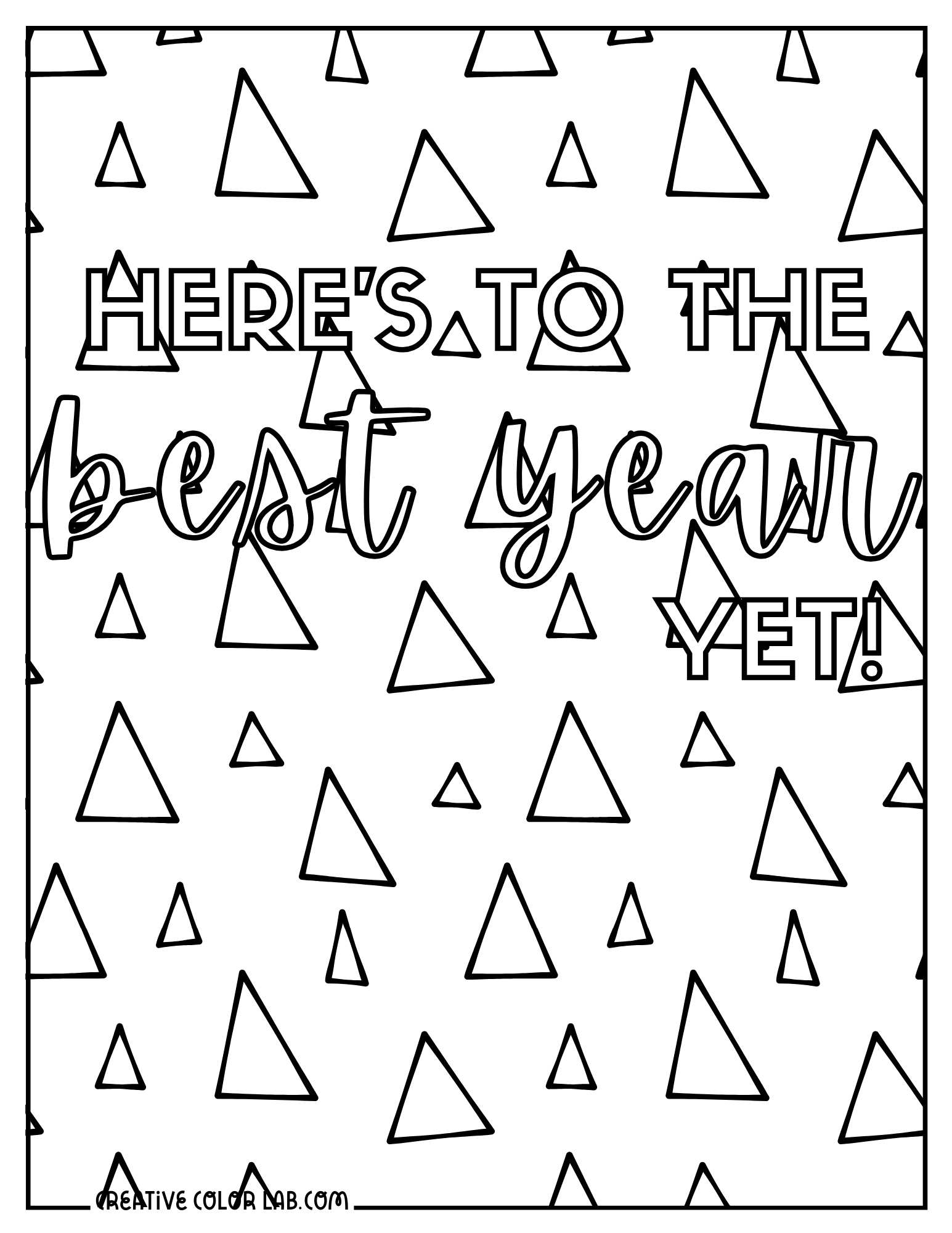 Best year yet geometric triangle coloring page.