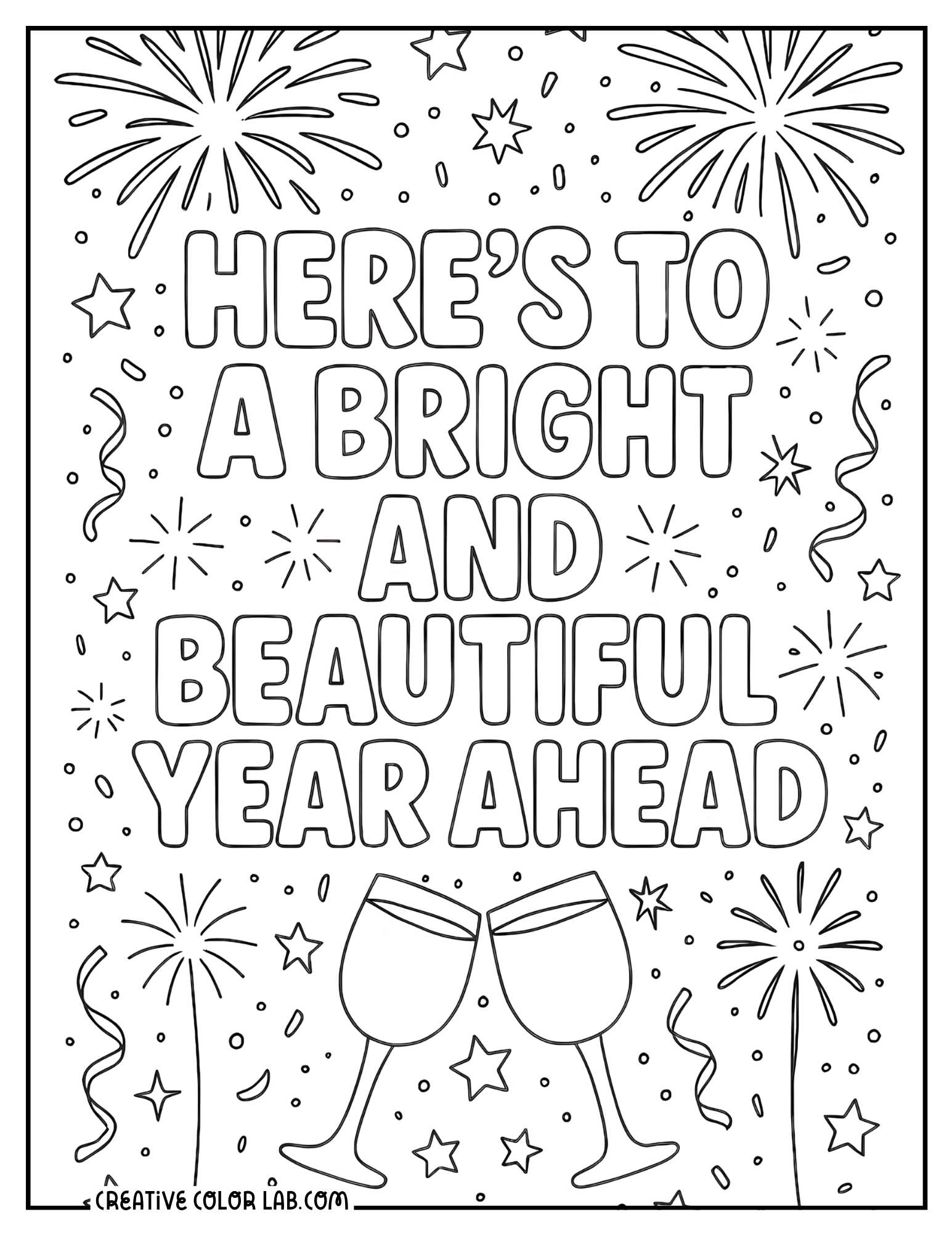 "Bright and beautiful" new year picture to color.