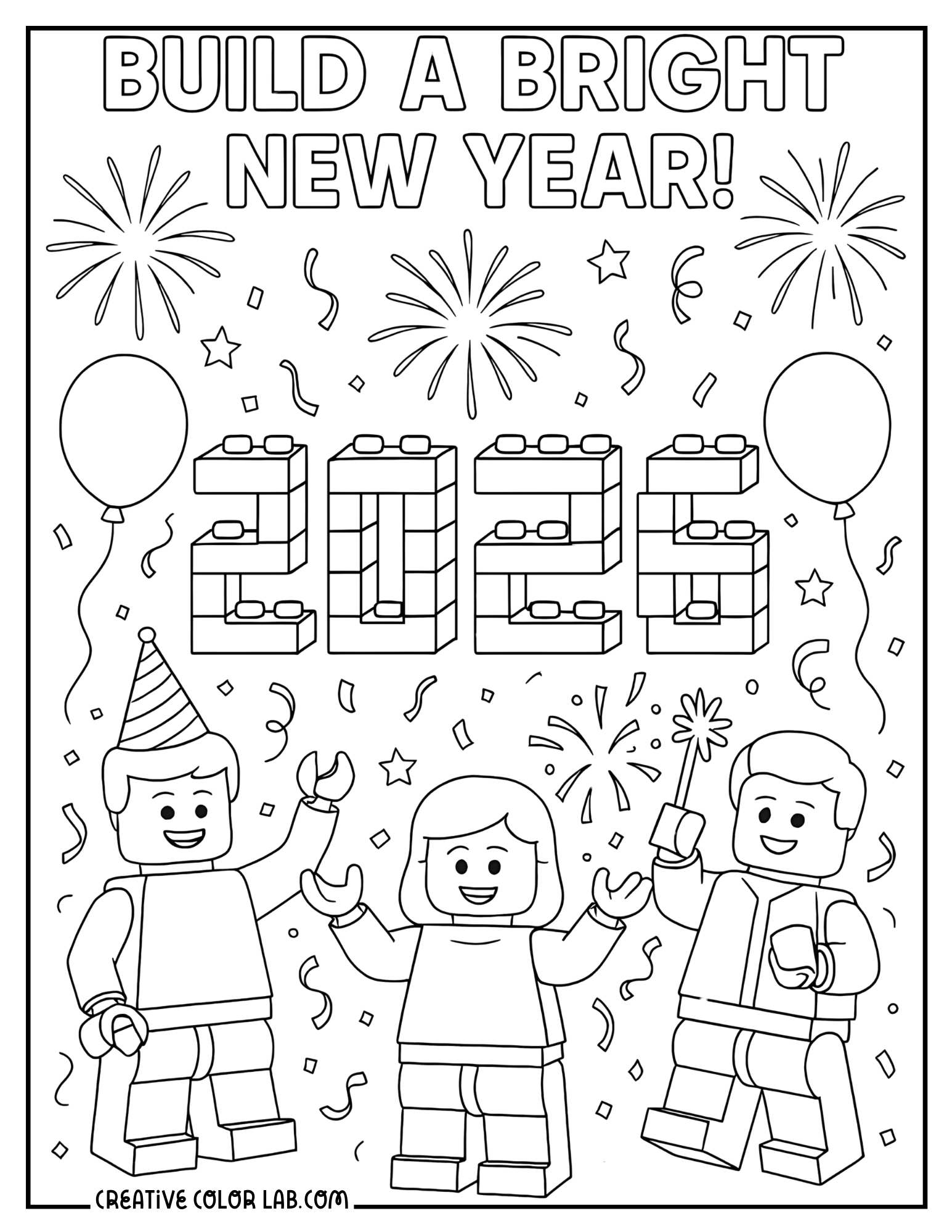 Build a bright new year lego picture to color.