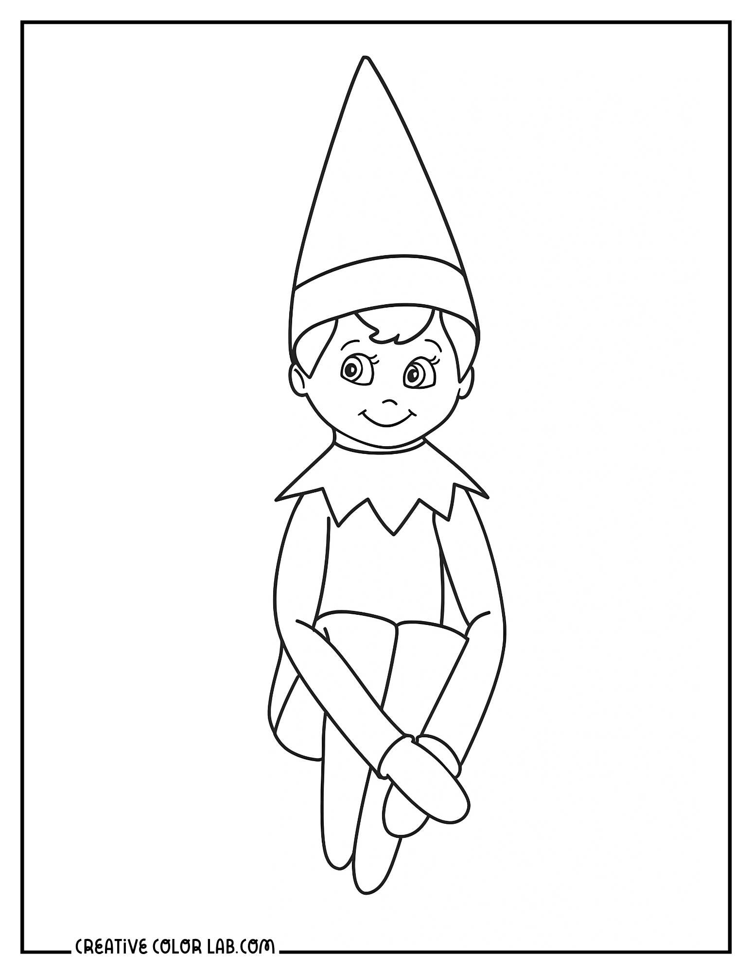 A classic elf on the shelf line art to color in.