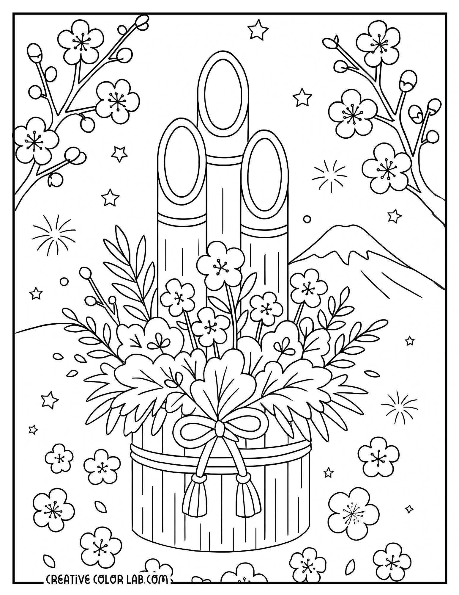 A kadomatsu Japanese new year decoration coloring page.