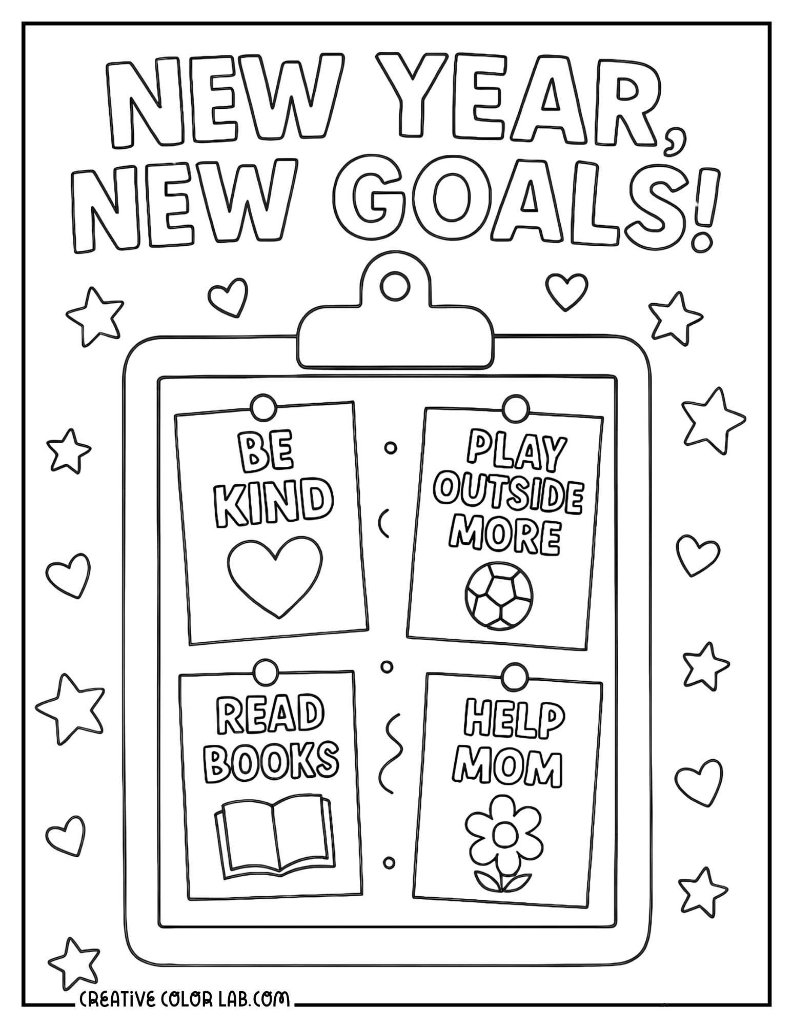 New year new goals board image to color.