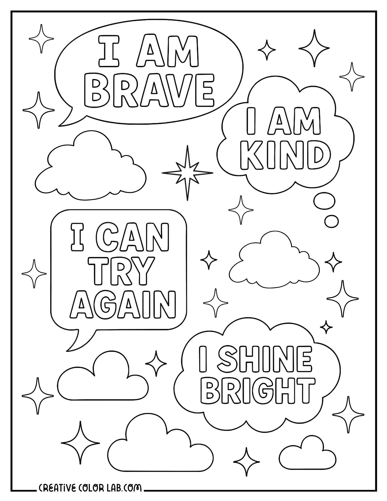 Positive affirmations for new year coloring sheet.