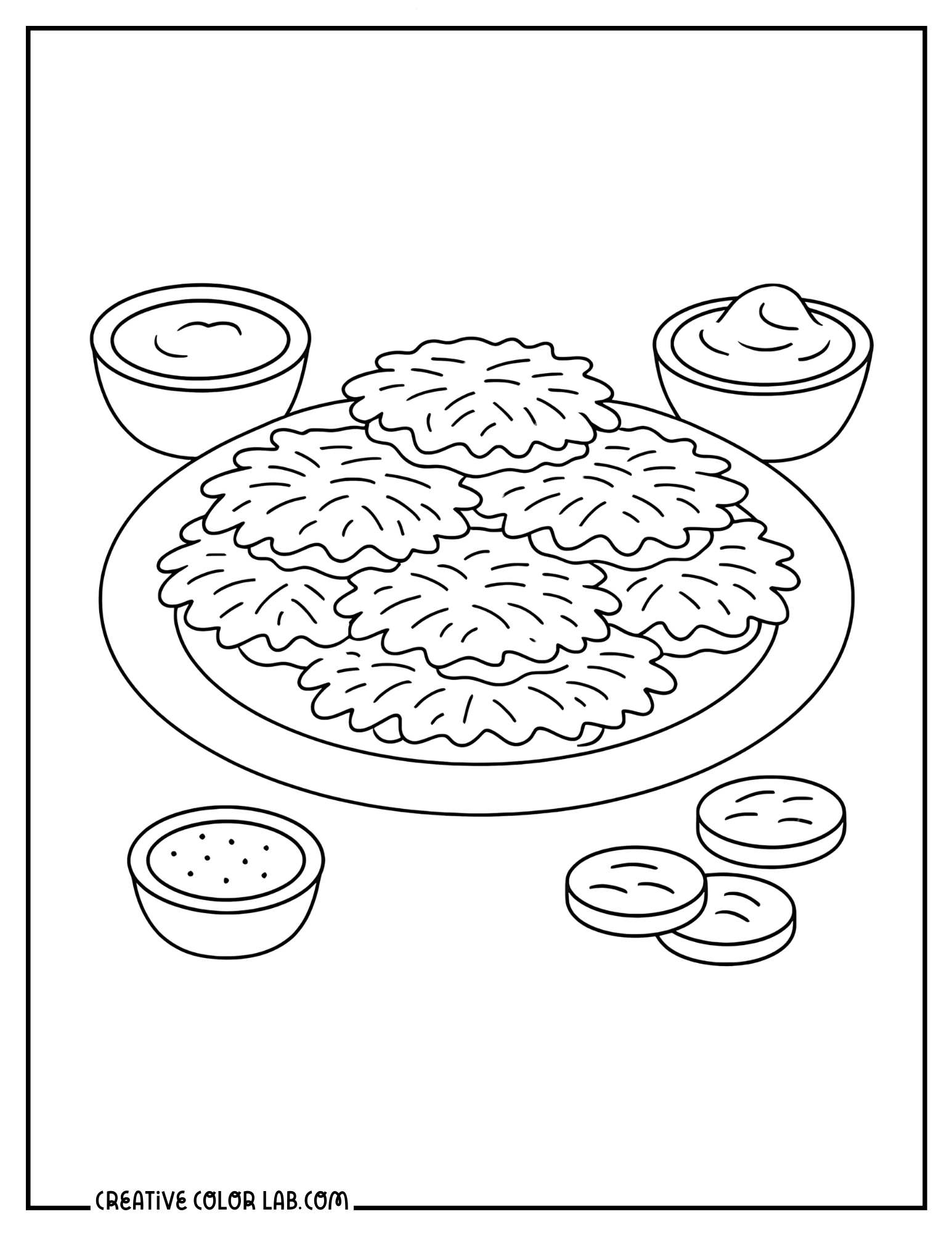 Latkes and applesauce food picture to color.