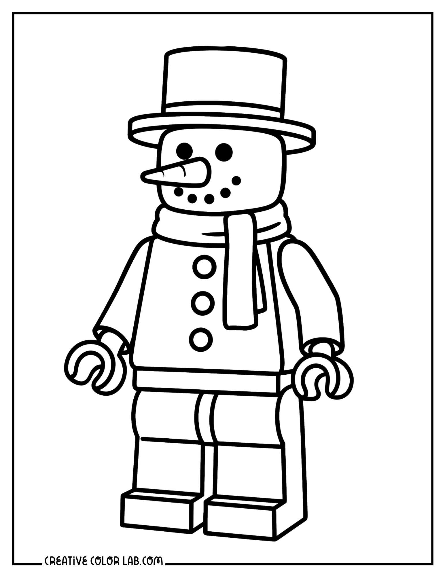 A lego style snowman line art to color in.
