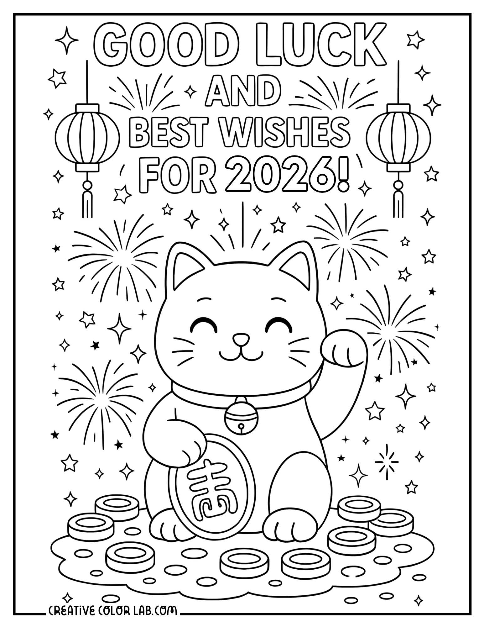 Maneki neko lucky cat picture to color.