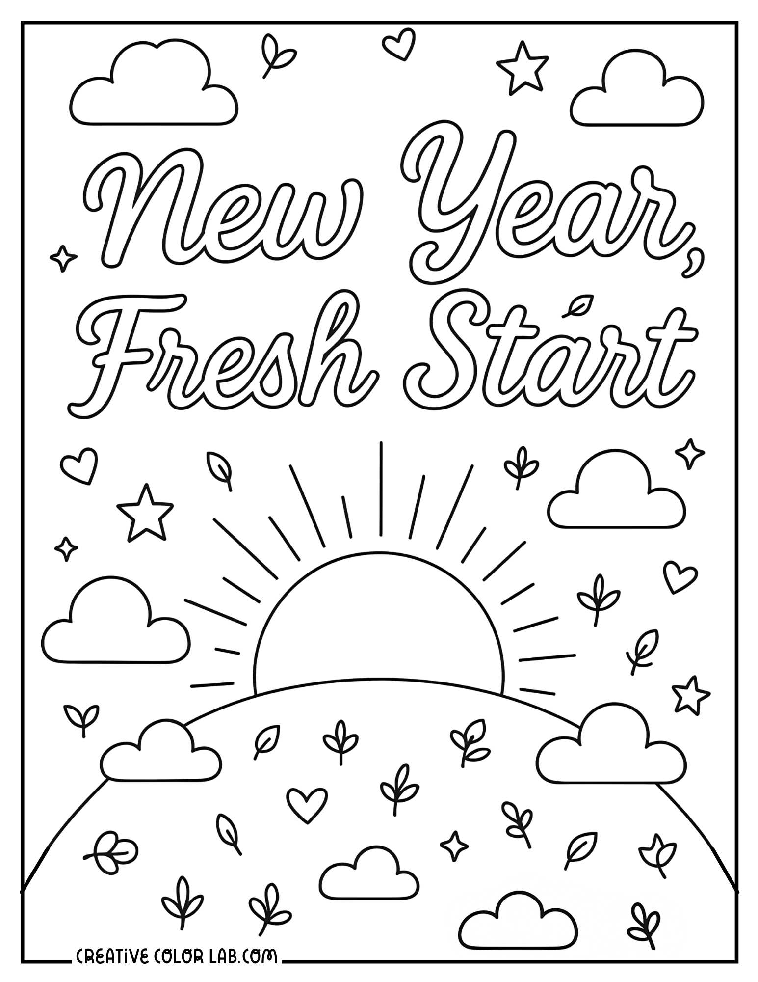 "New year, fresh start" line art to color in.