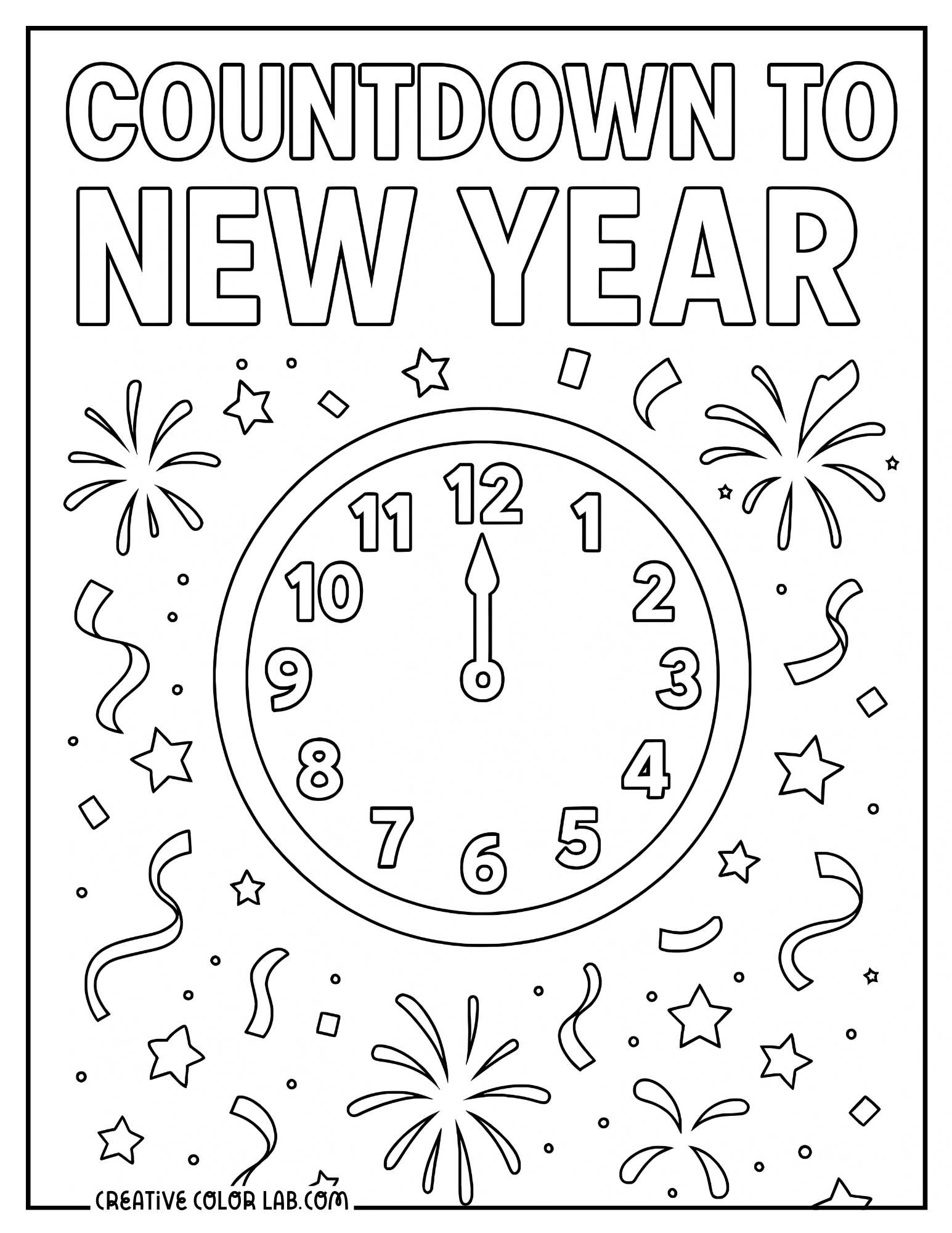 New years eve clock countdown coloring sheet.
