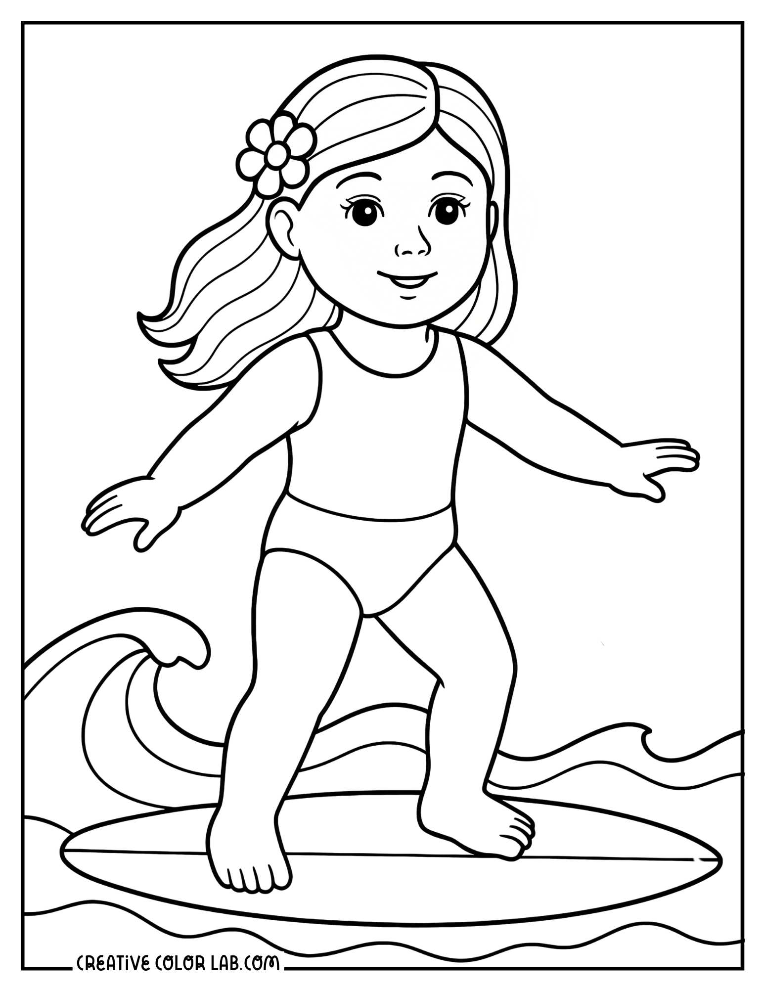 A surfer girl doll picture to color.