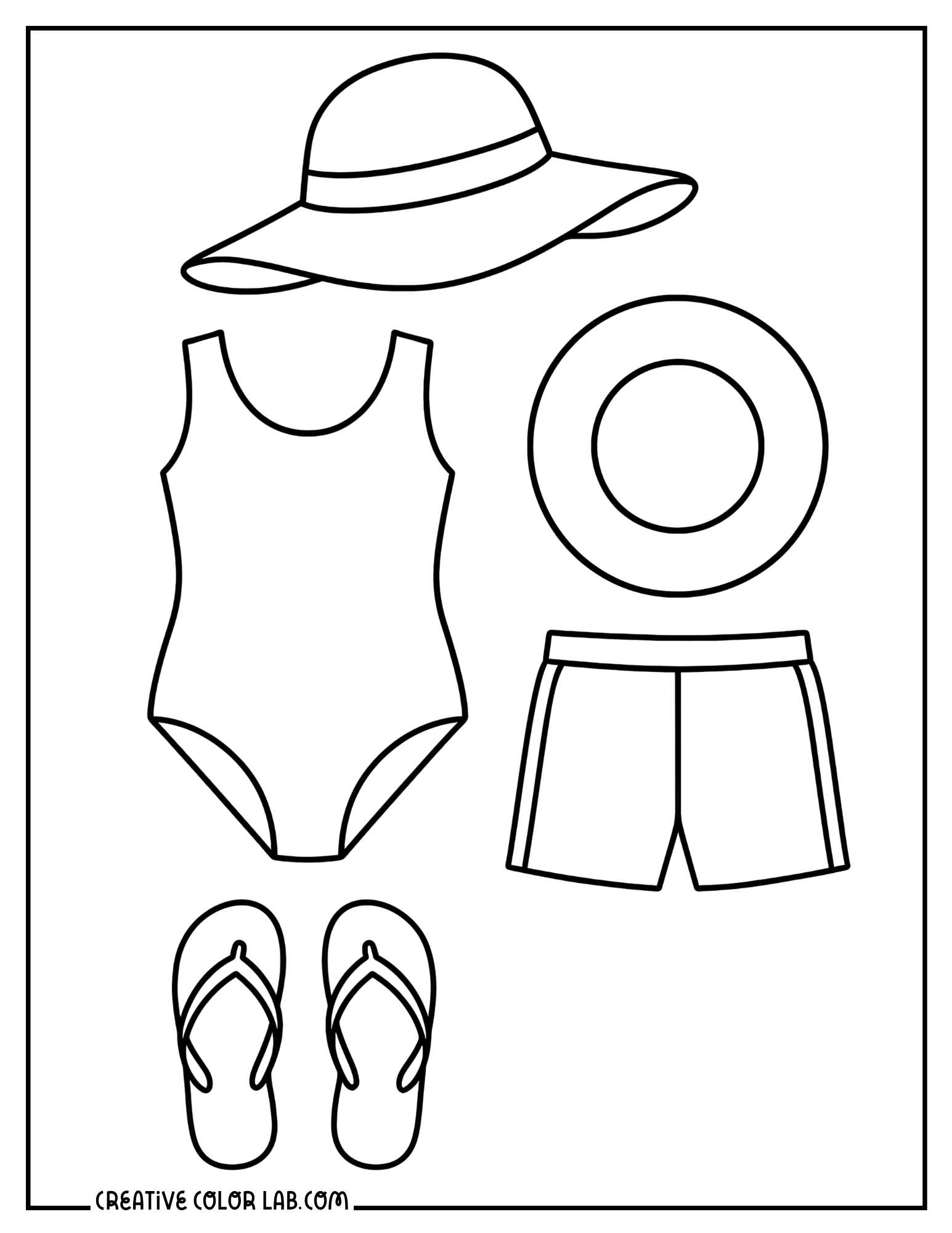 Swimsuit and hat set doll clothes image to color.