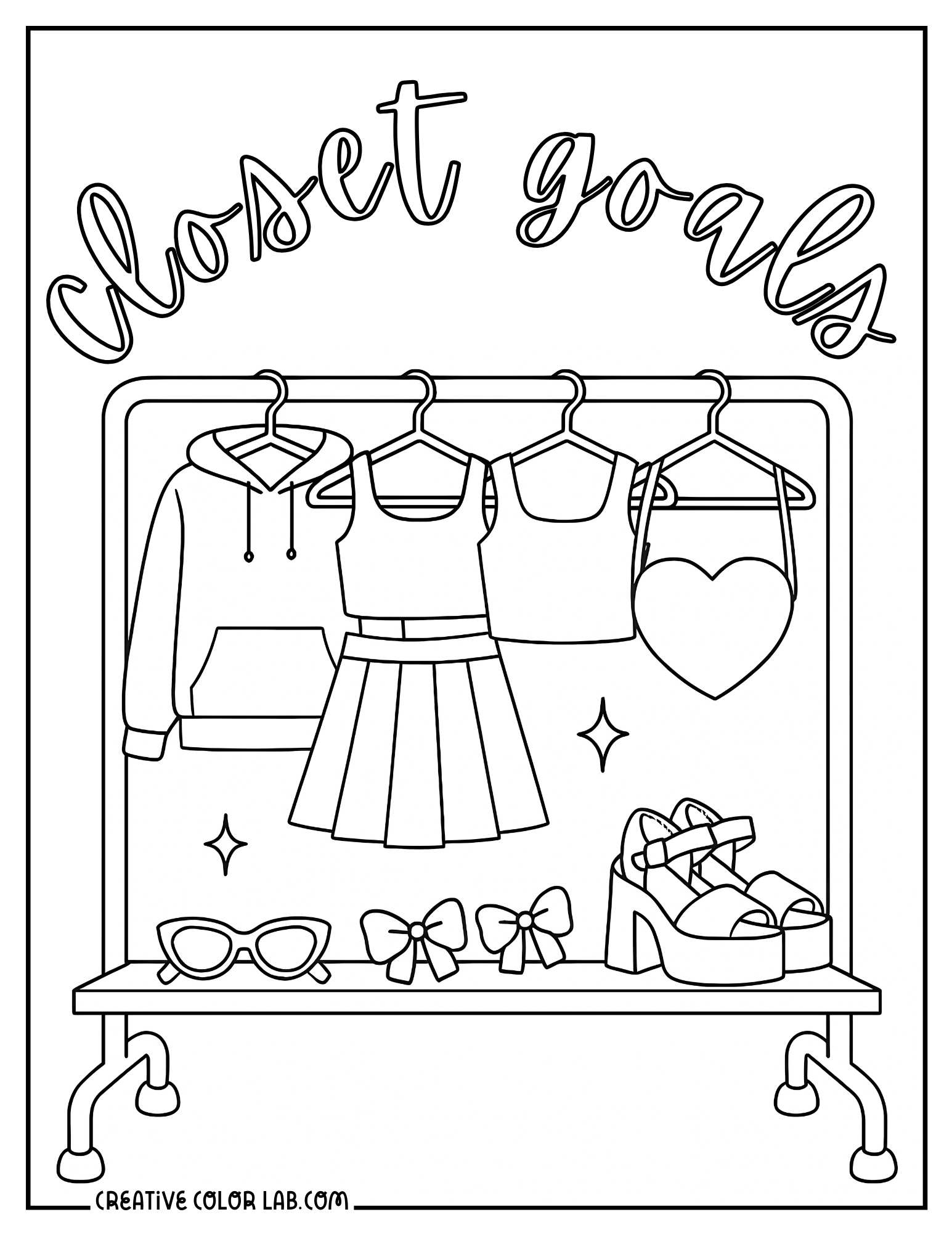 Closet goals fashion rack coloring sheet.
