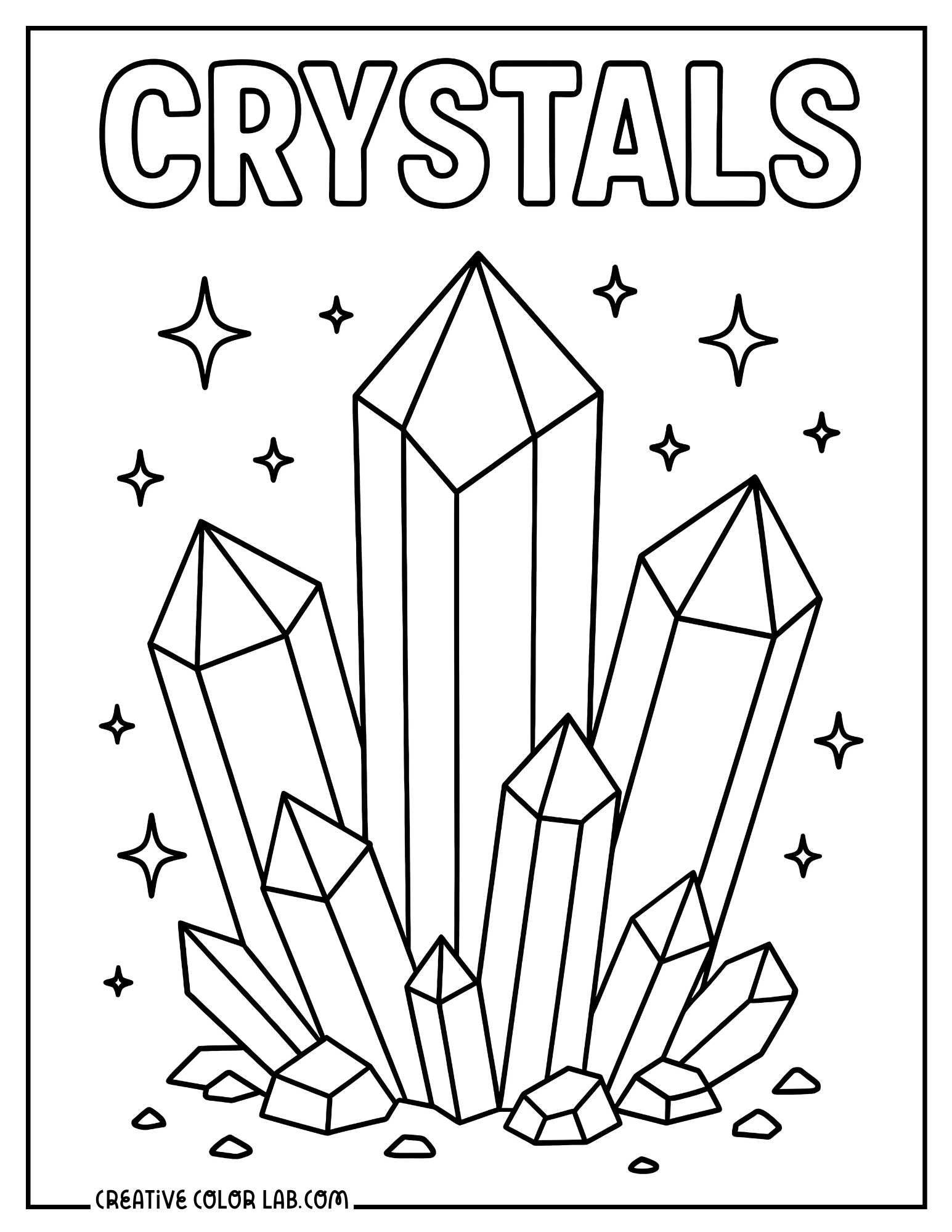 A crystal cluster line art to color in.
