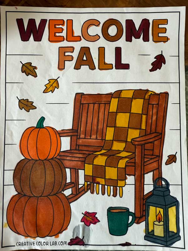 Fall coloring page colored.