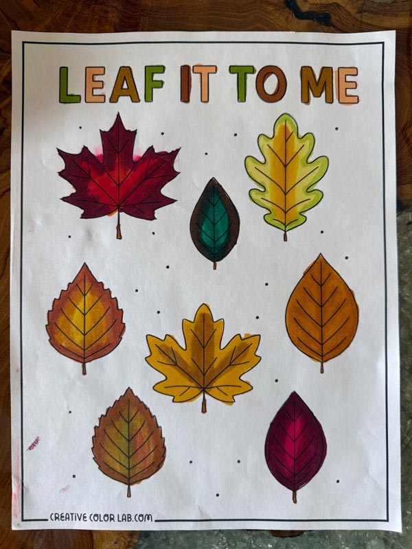 Completed fall coloring page.